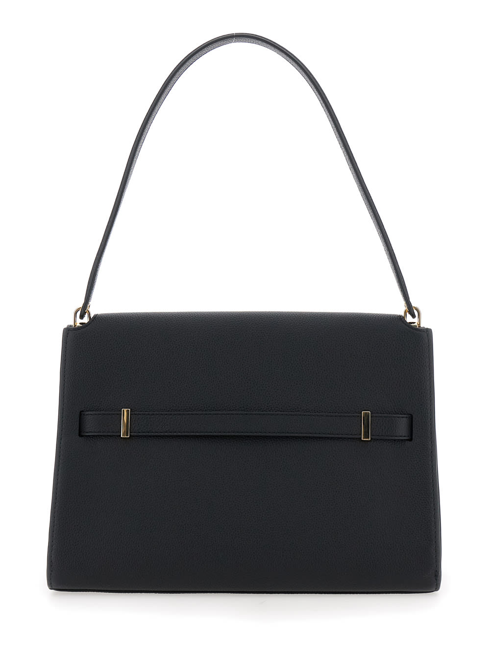 Tory Burch Structured Leather Shoulder Bag With Gold-tone Clasp In Black