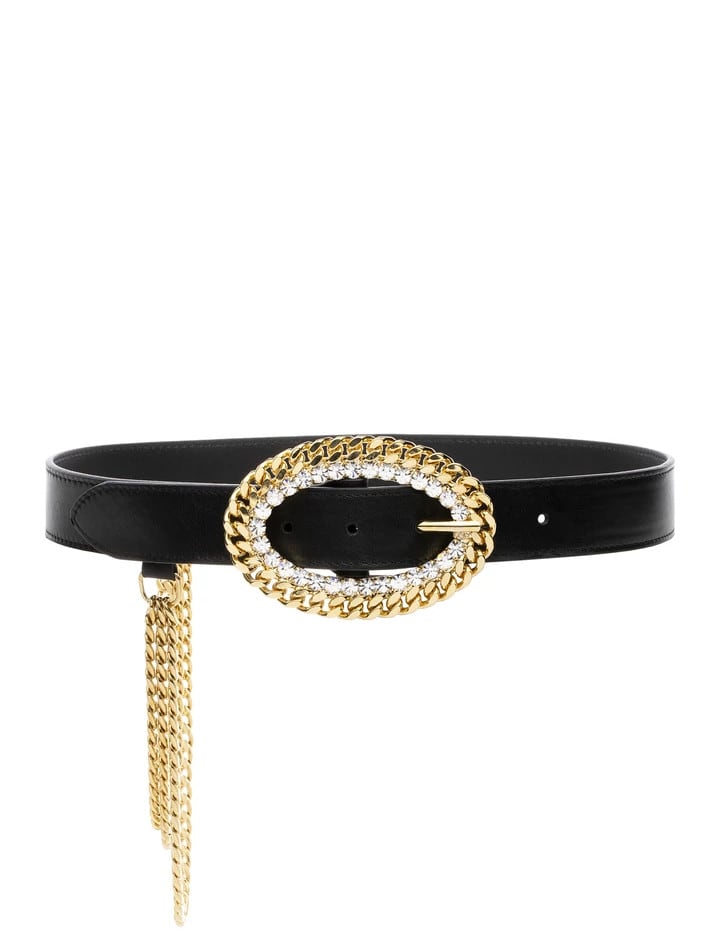 ALESSANDRA RICH LEATHER BELT WITH CHAIN AND CRYSTAL BUCKLE,FABA2340 L007900