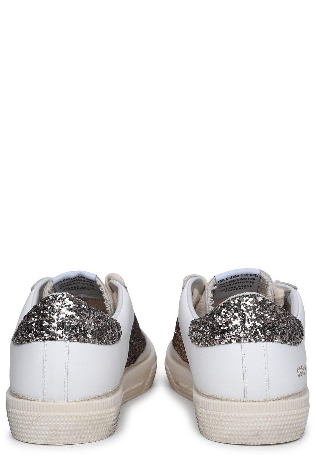 Shop Golden Goose N May Star Glittered Sneakers In White Cinder Seed
