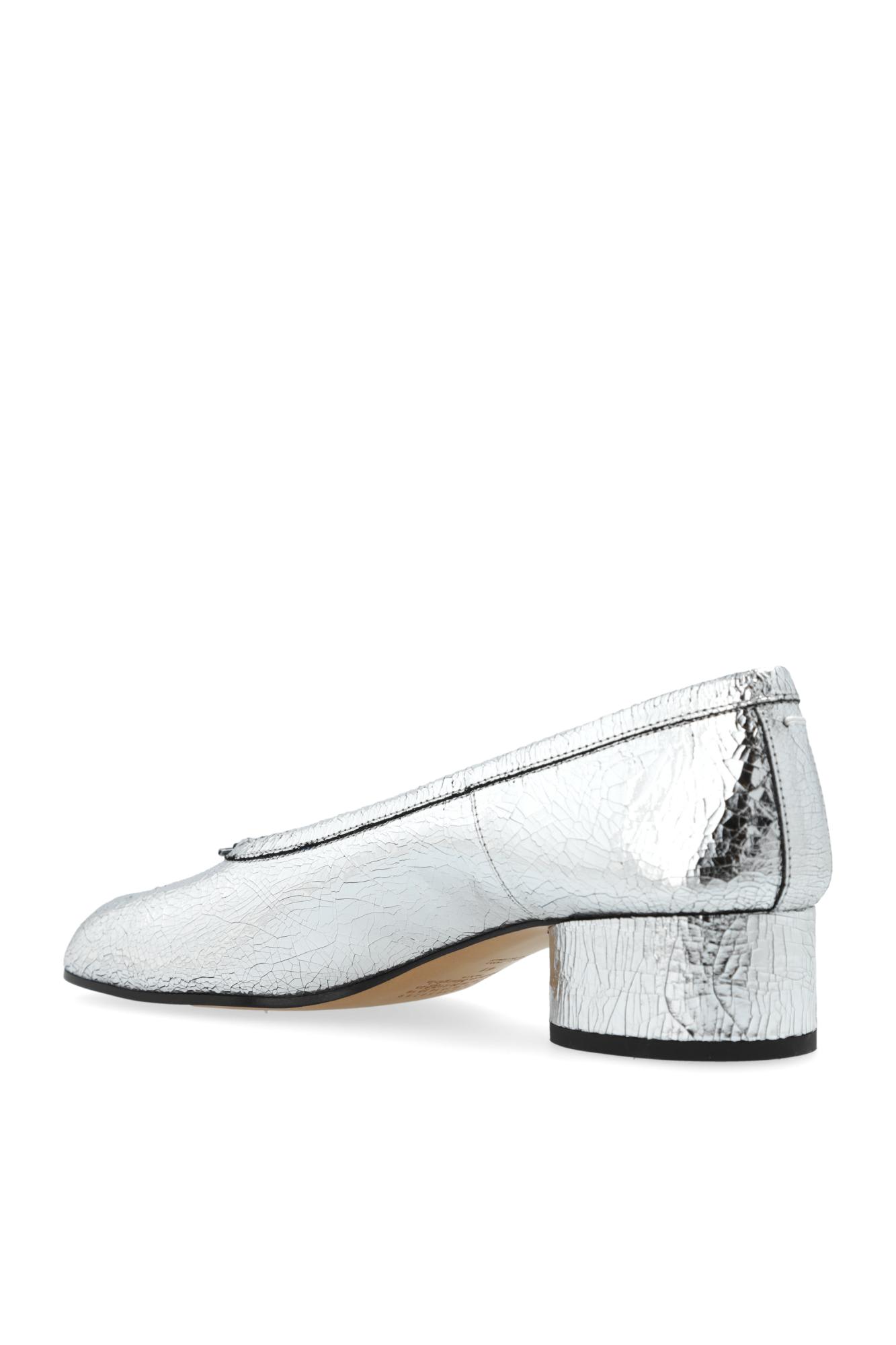 Shop Maison Margiela Leather Heeled Shoes Tabi In Silver