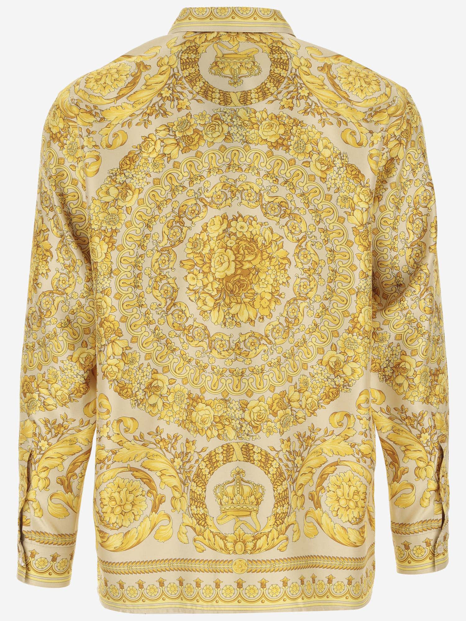 Shop Versace Printed Silk Shirt In Neutrals/yellow
