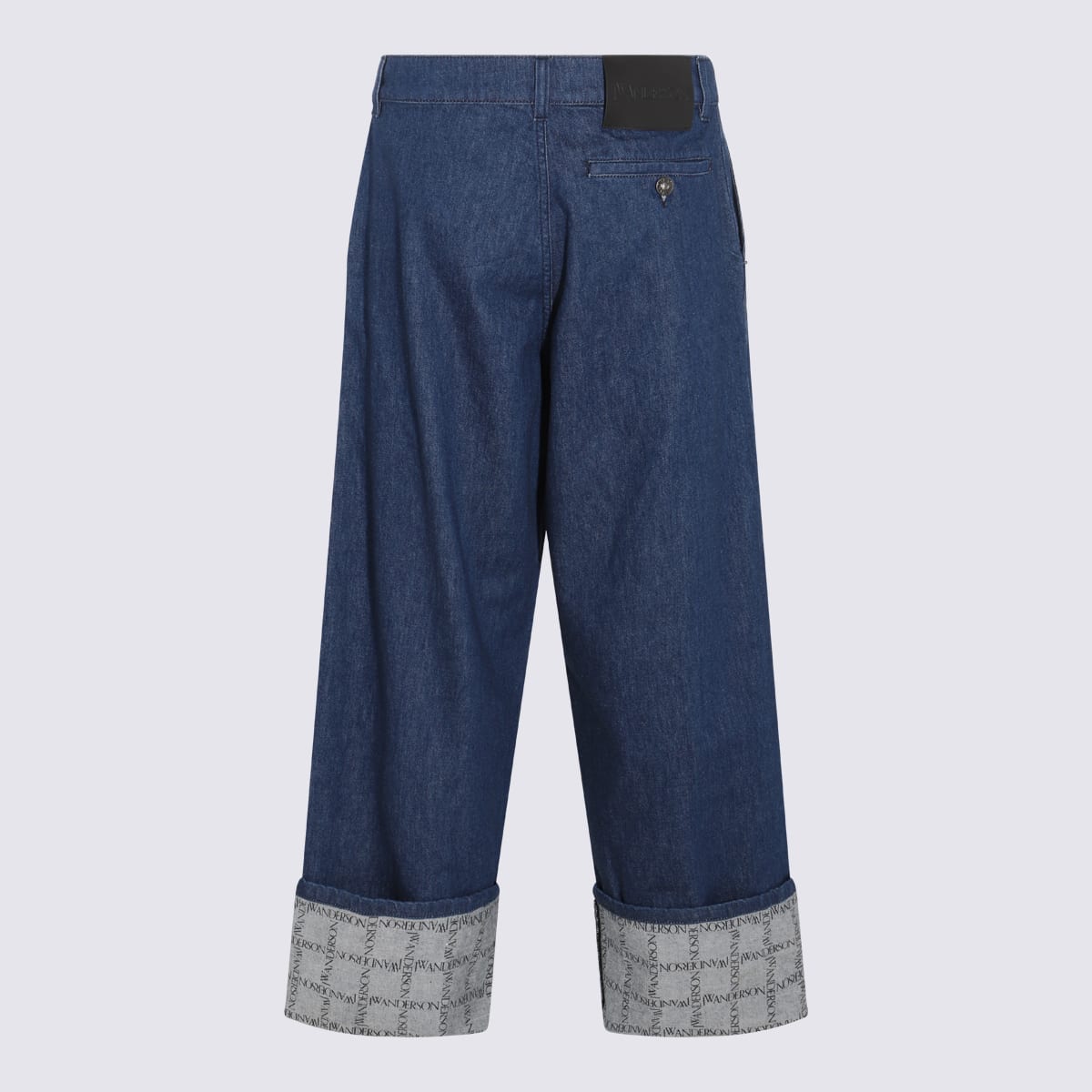 Shop Jw Anderson Blue Denim Grid Print Wide Leg Jeans