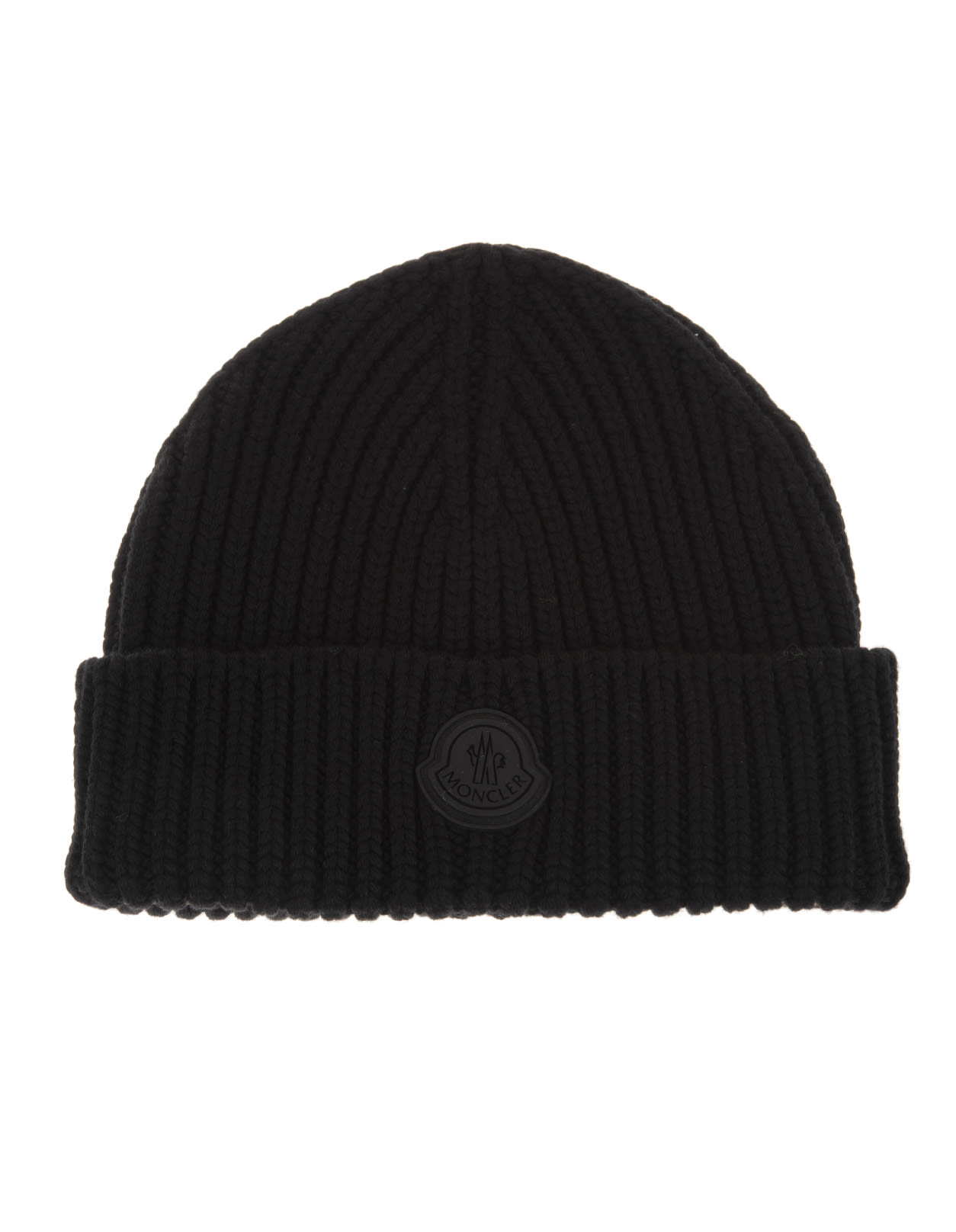Moncler Black English Ribbed Beanie With Logo