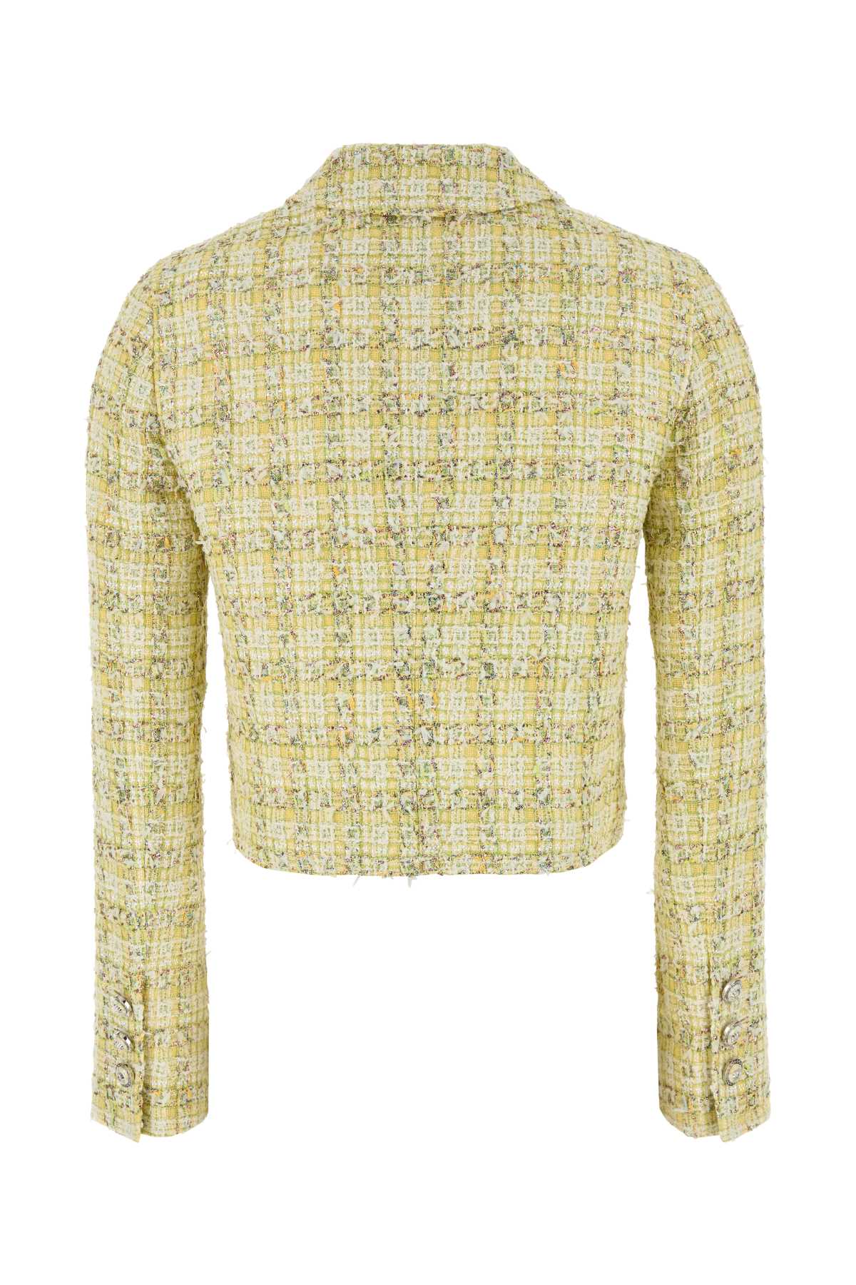 Versace Tweed Blazer With Button Cuffs And Cropped Length In Peridotwhite