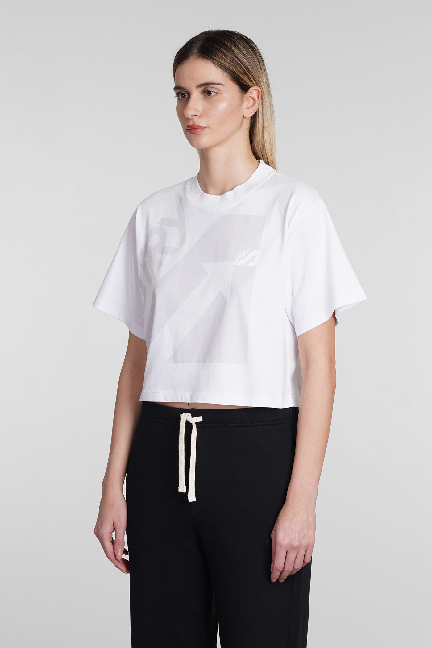 Autry Sport Crop Crew Neck T-shirt In White