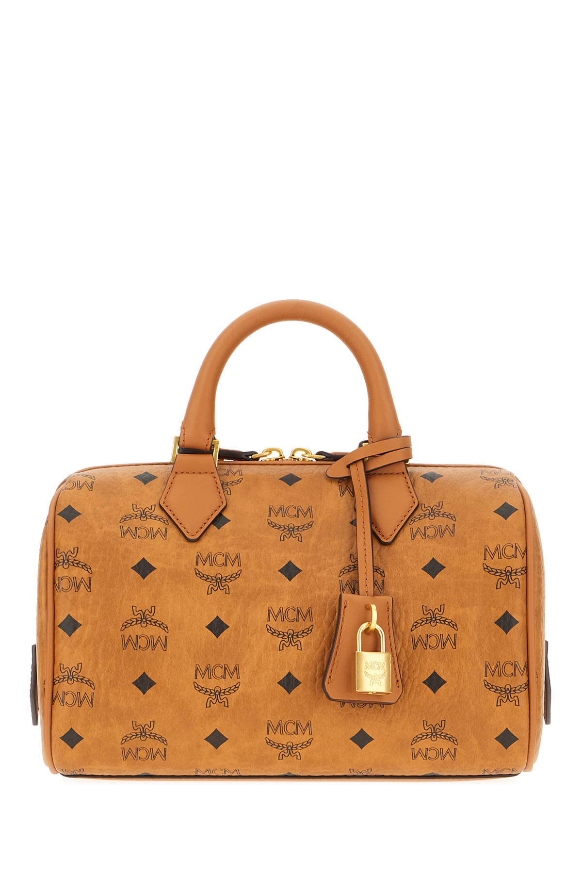 Shop Mcm Printed Canvas Ella Boston Handbag In Cognac