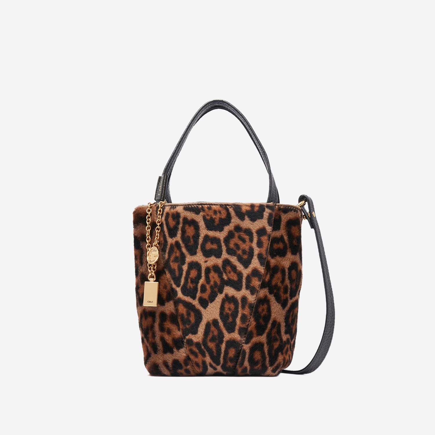 Chloé Small Chloe Spin Tote Bag In Leopard-print Shearling In Multi