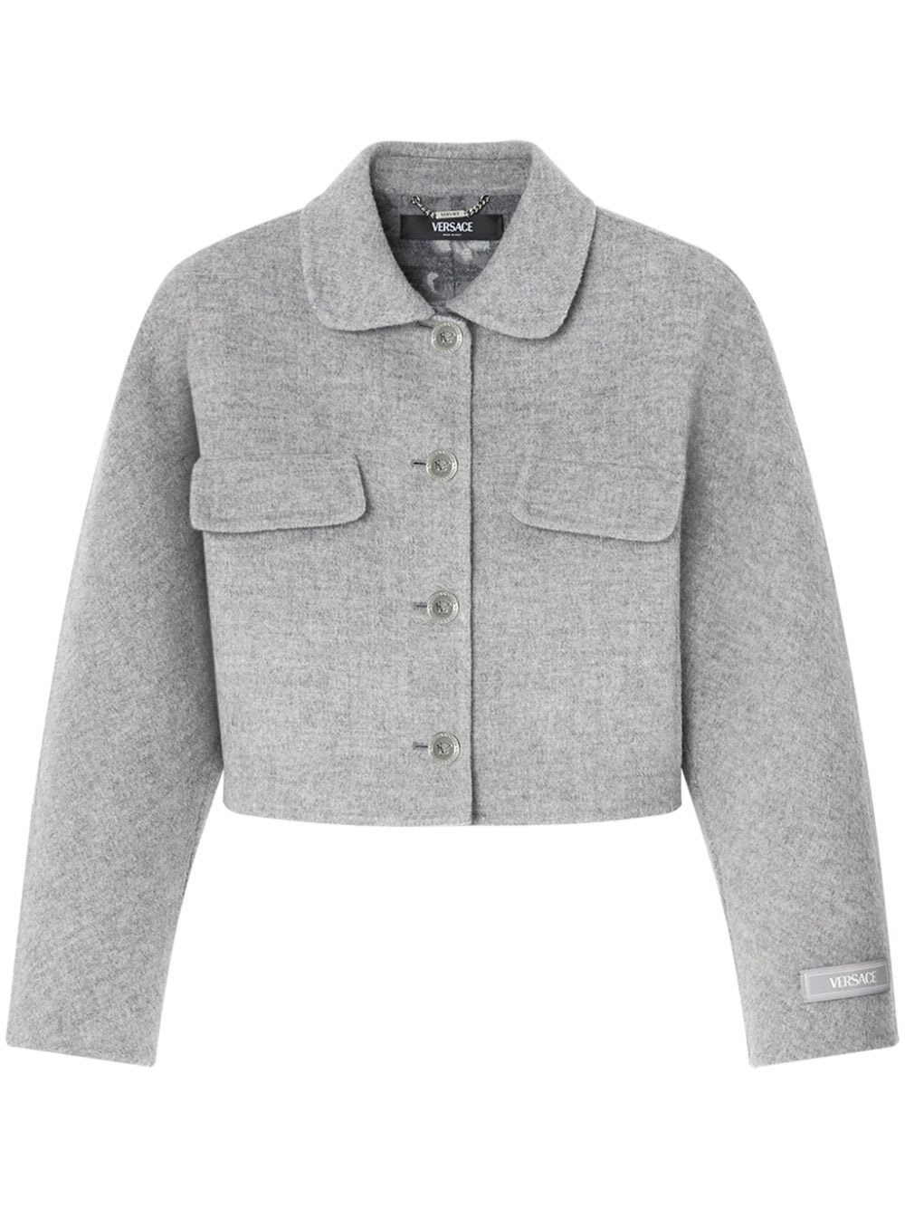 Shop Versace Peacoat In Cashmere In Concrete Melange