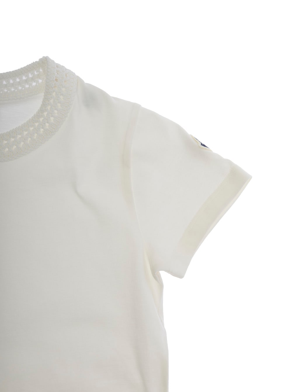 Moncler White T-shirt With Round Neck And Logo Patch On The Sleeve In Cotton Girl In Neutral