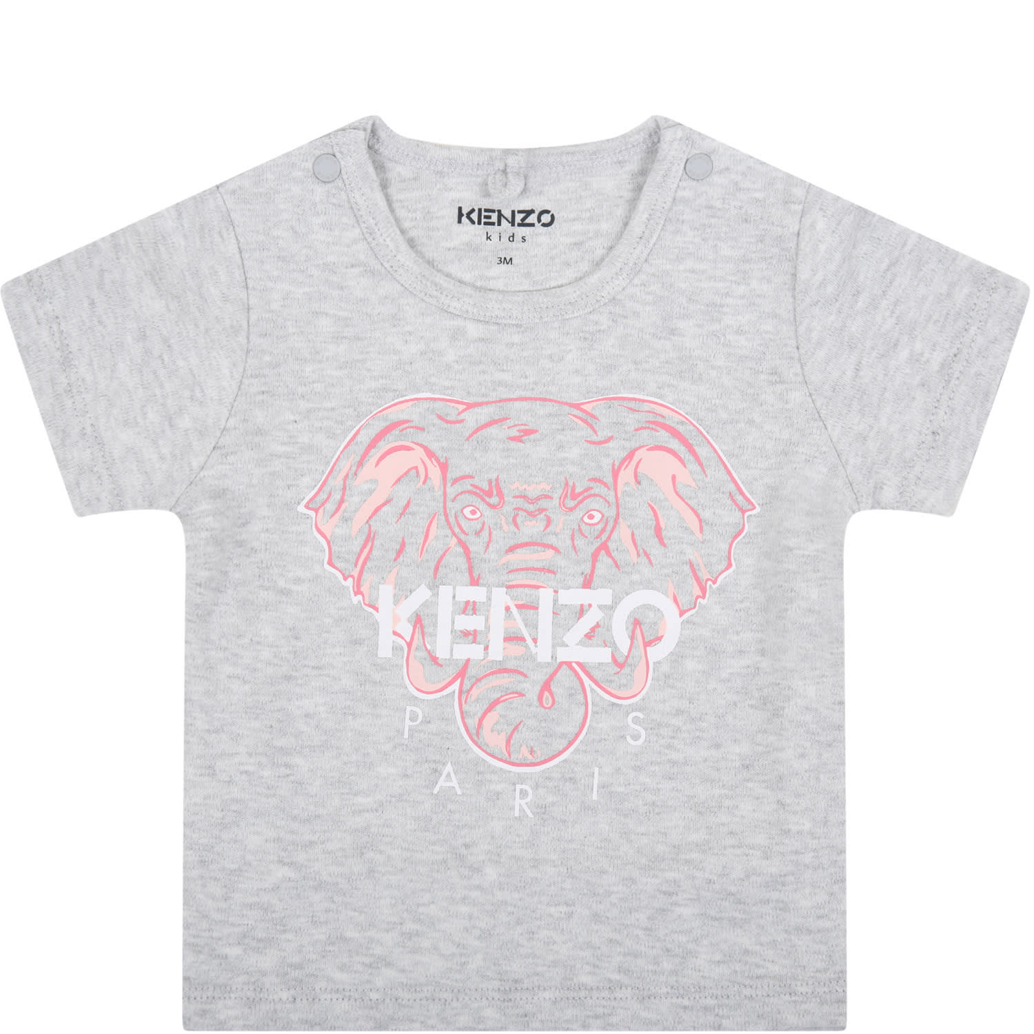 Kenzo Kids Grey T-shirt For Babygril With Elephant
