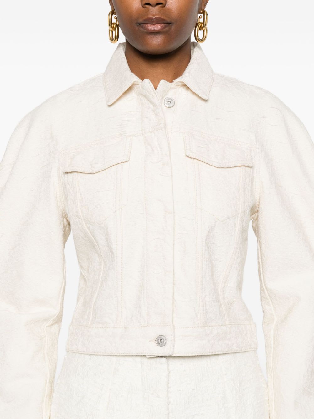 Jacquemus Cropped Denim Jacket Flap Pockets In Neutral
