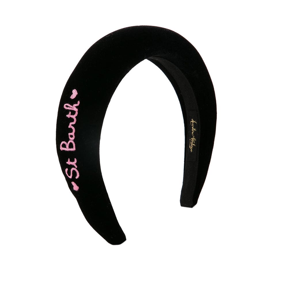 Mc2 Saint Barth Woman Headband With St. Barth Embroidery Leontine Vintage Special Edition In Black