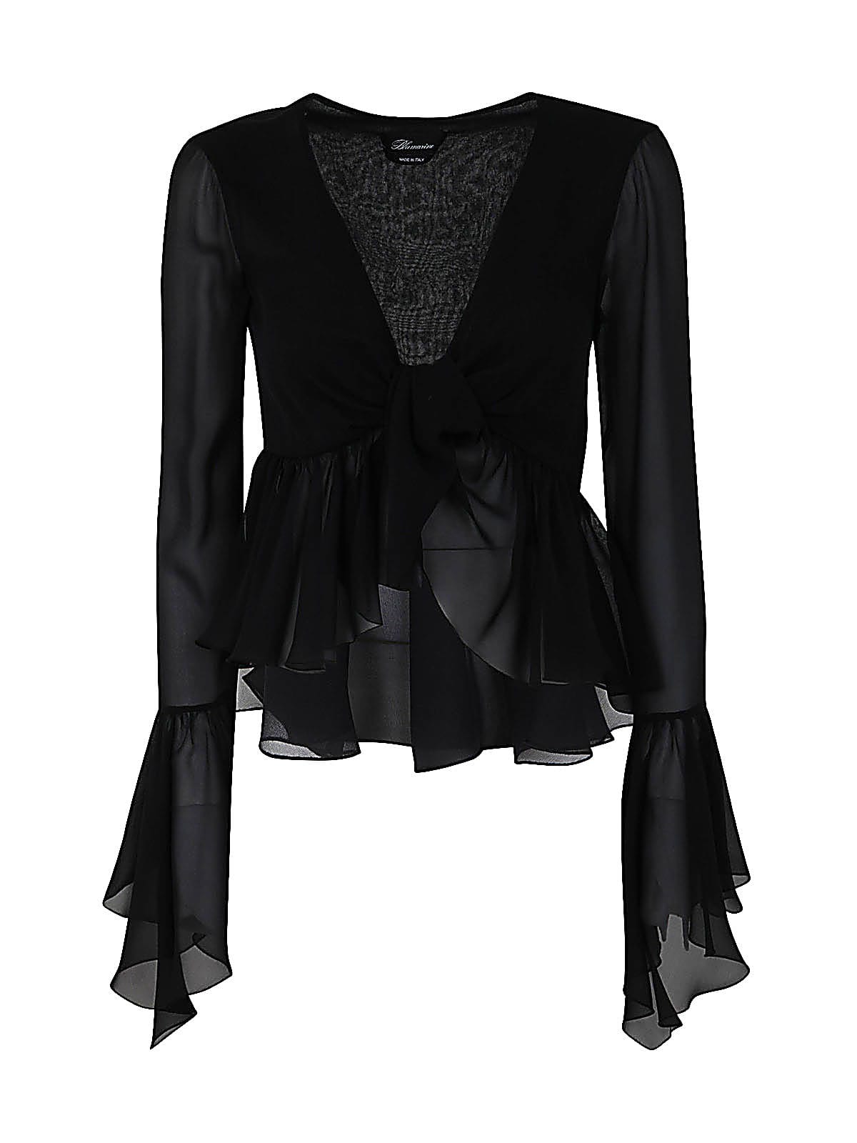 Blumarine 4c005a Long Sleeves Blouson With Rouches In Black