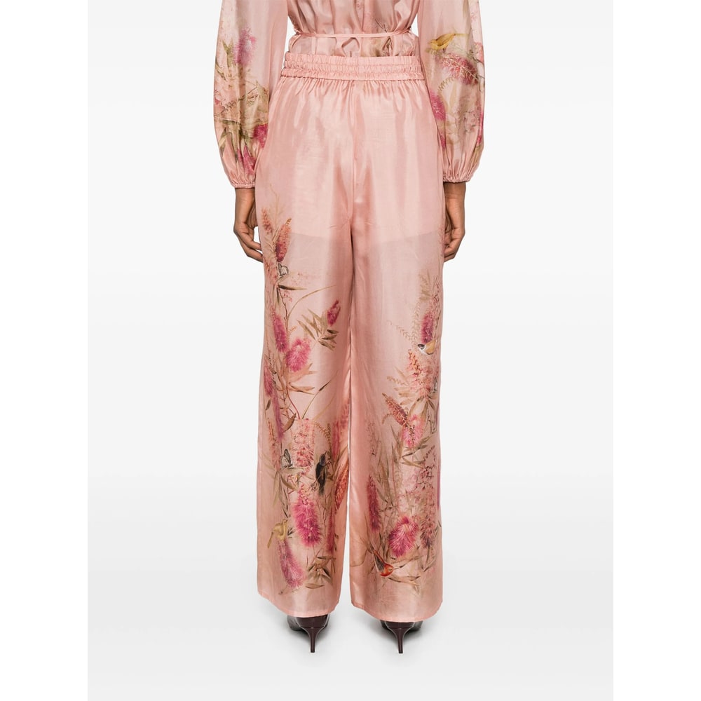 Zimmermann Cascadian Silk Wide Leg Pants In Pink
