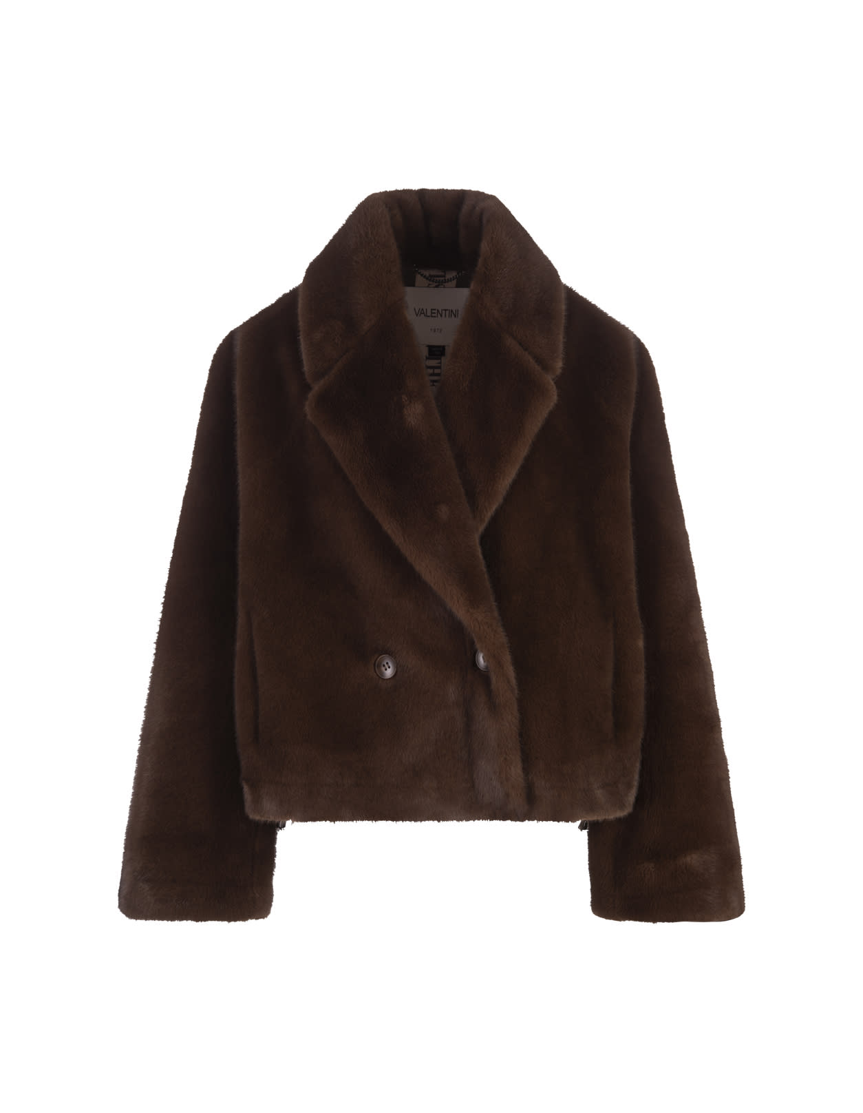 Brown Faux Fur Double Breasted Short Coat