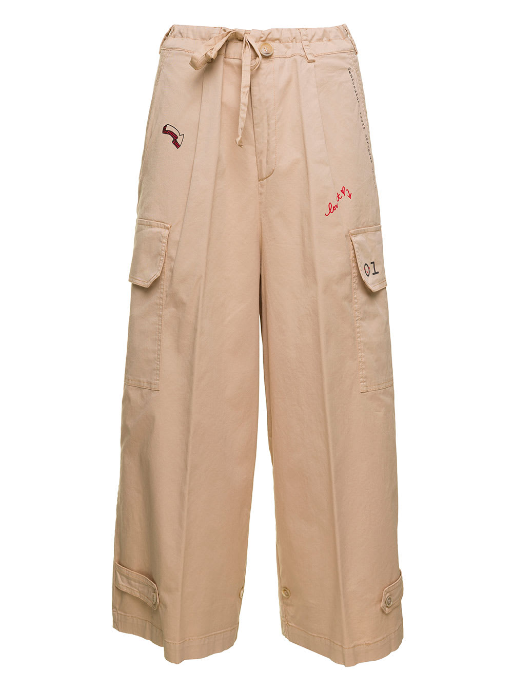 Semicouture Rick Beige Cotton Trousers With Prints