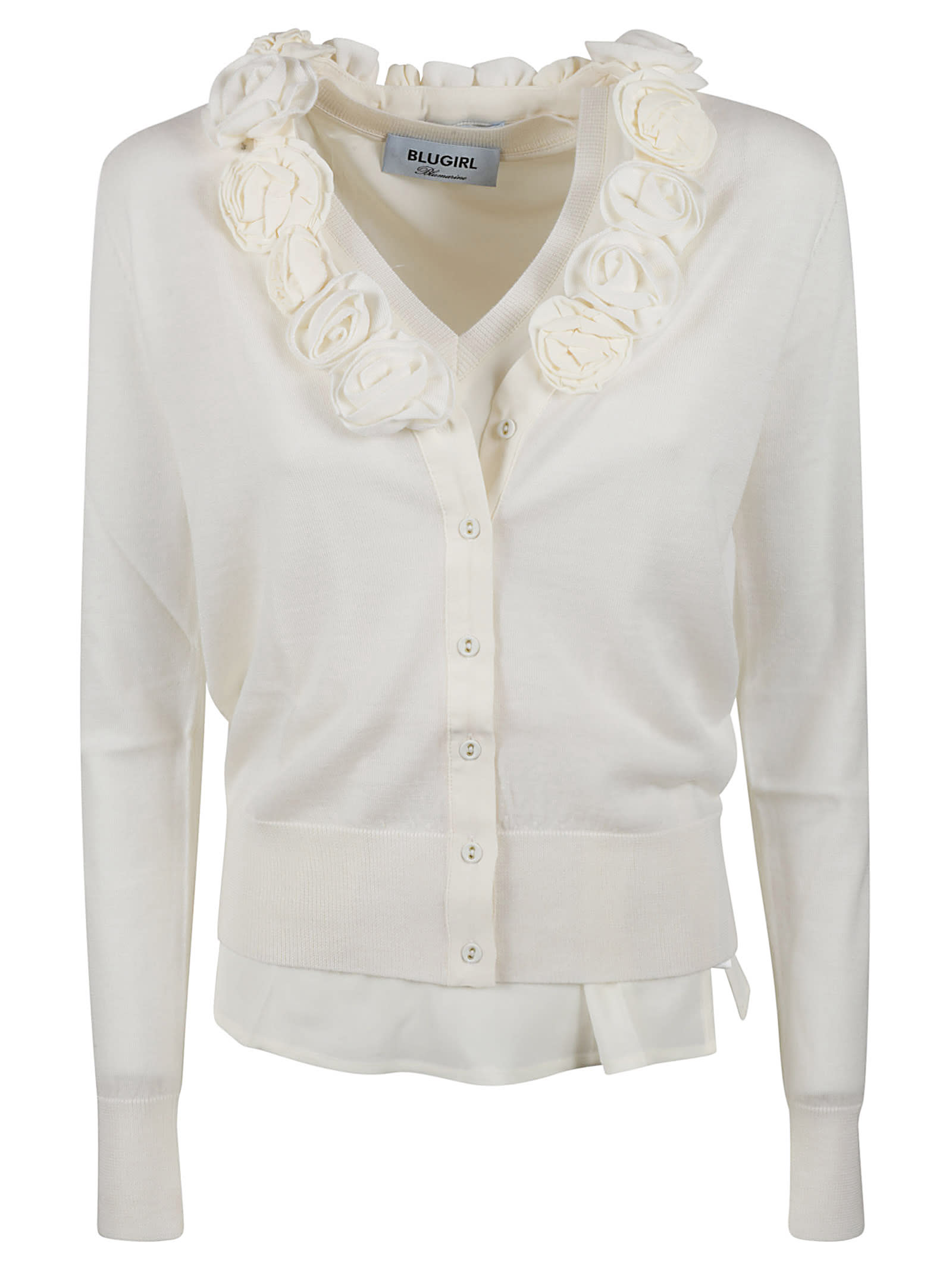 Blugirl Flower Detail V-neck Cardigan In White