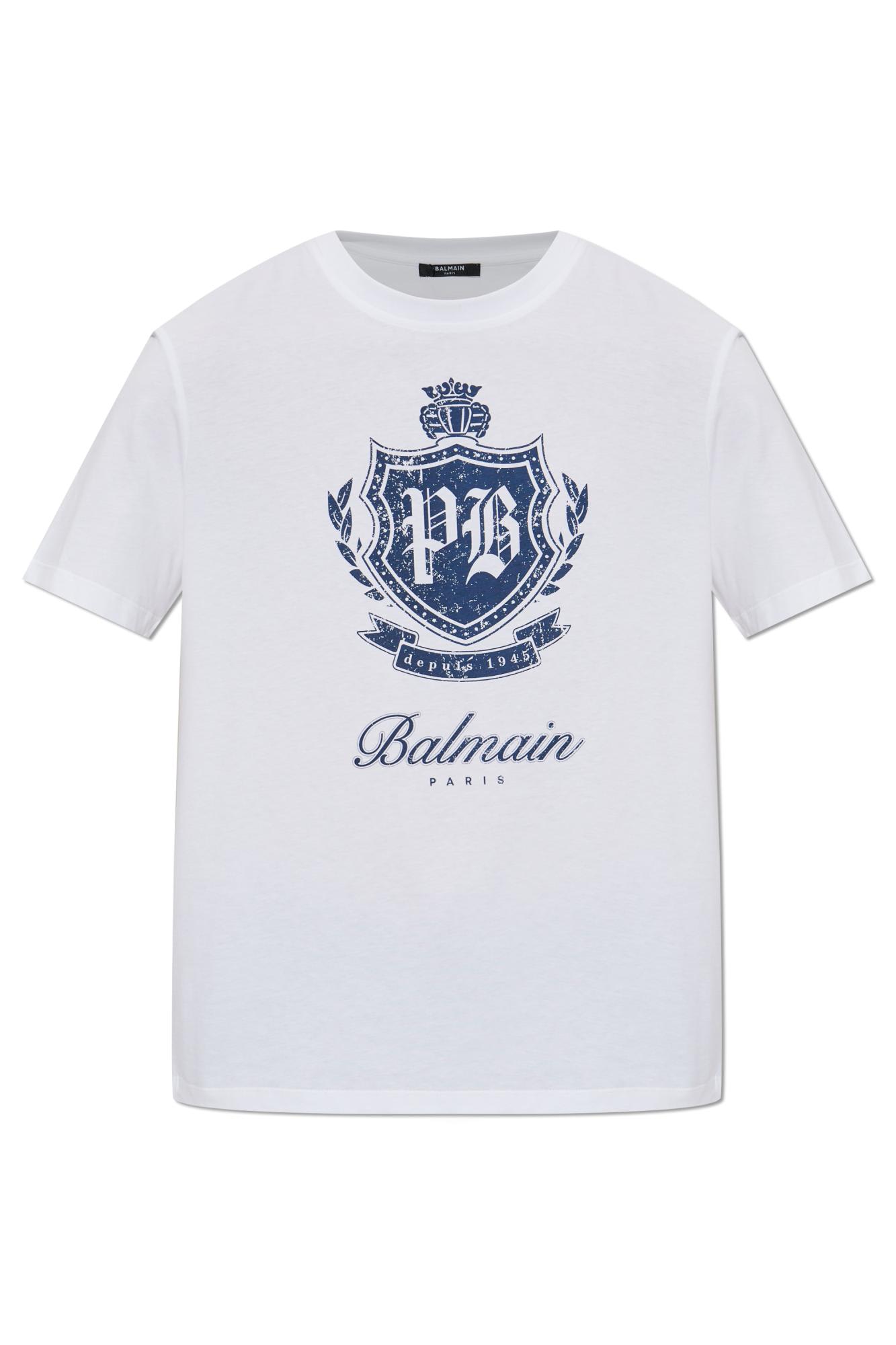 Balmain Short-sleeved T-shirt With College Emblem Print In White