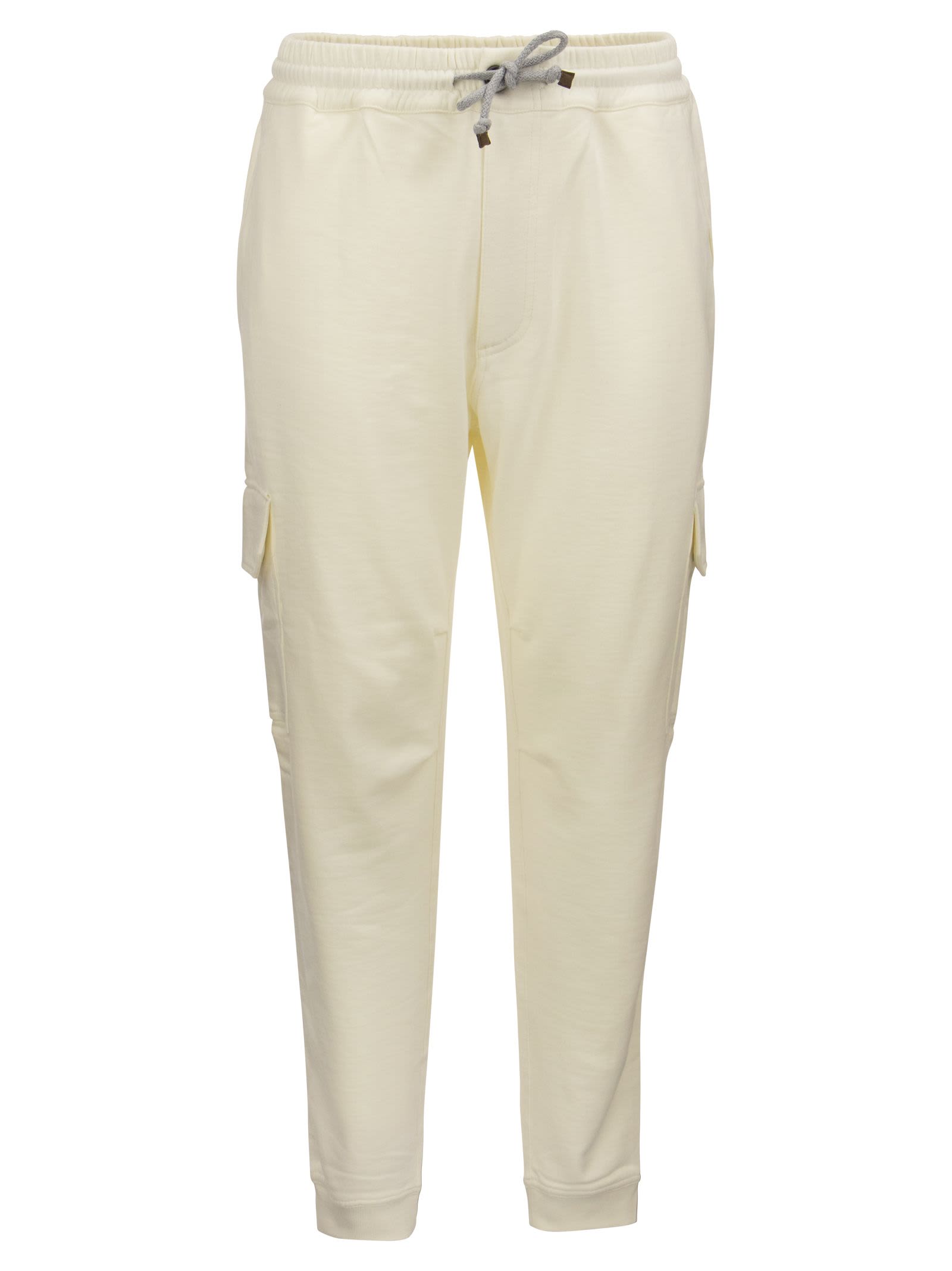 Brunello Cucinelli Cotton French Terry Trousers With Cargo Pockets And Elasticated Cuffs