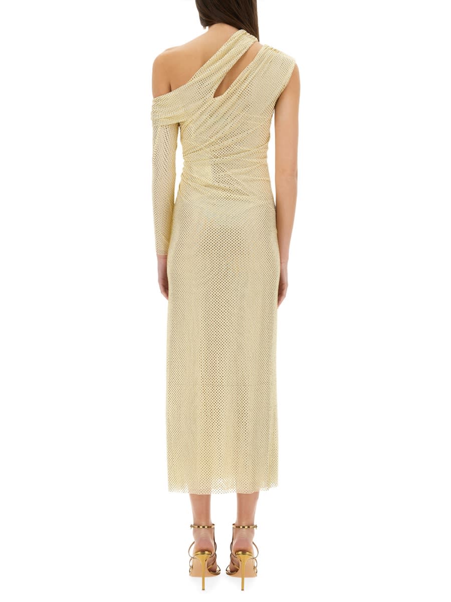 Self-portrait Midi Dress Draped With Rhinestones In Gold