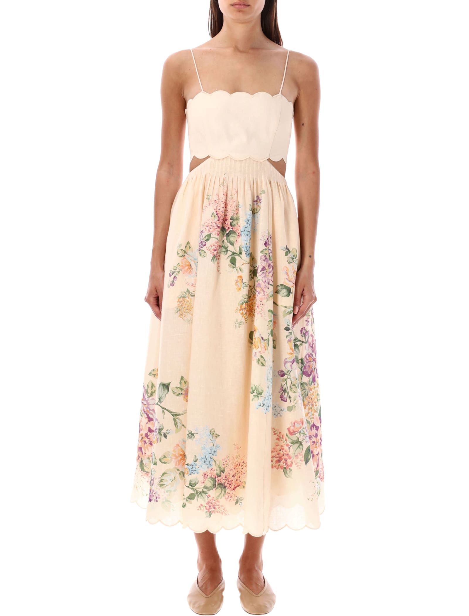 Shop Zimmermann Halliday Scallop Dress In Cream Floer