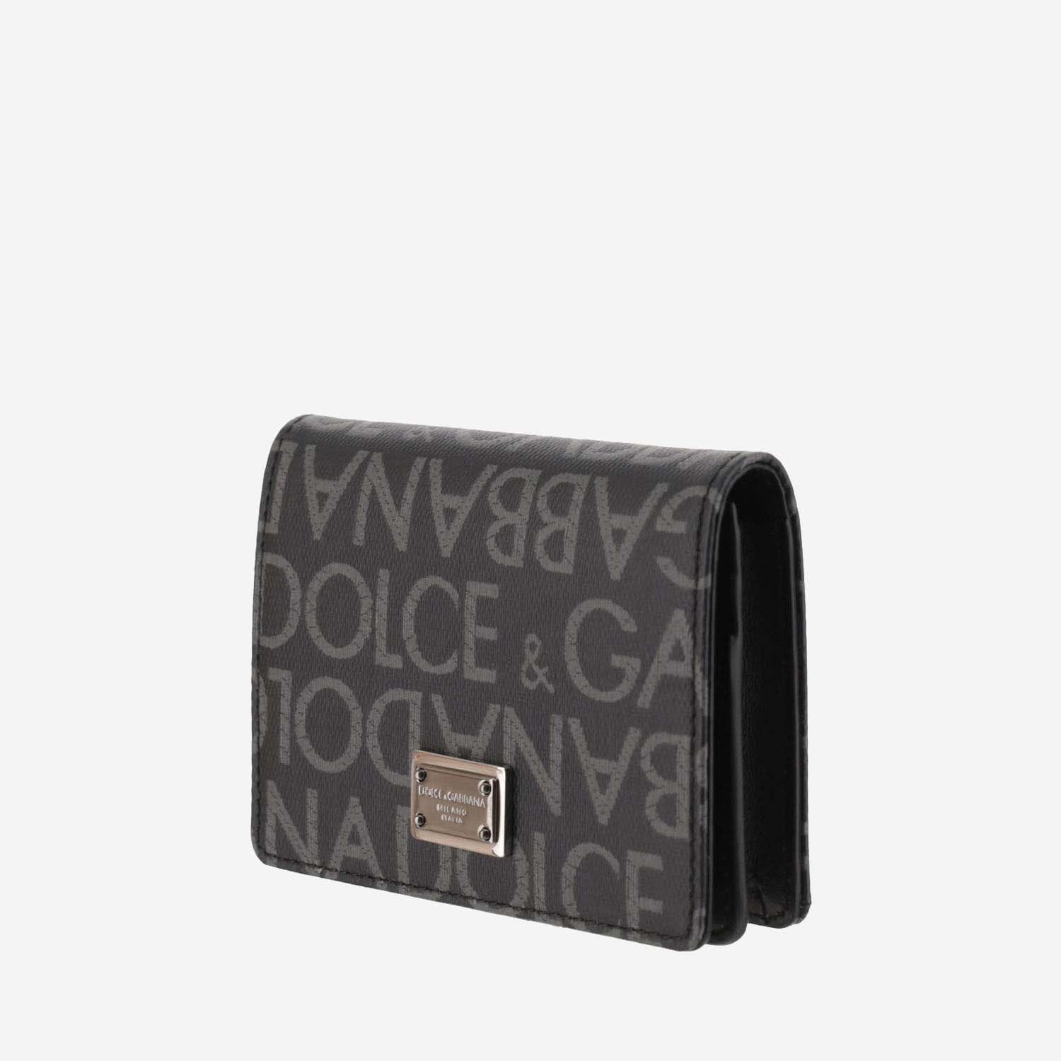 Dolce & Gabbana Bi-fold Wallet With All-over Monogram In Black