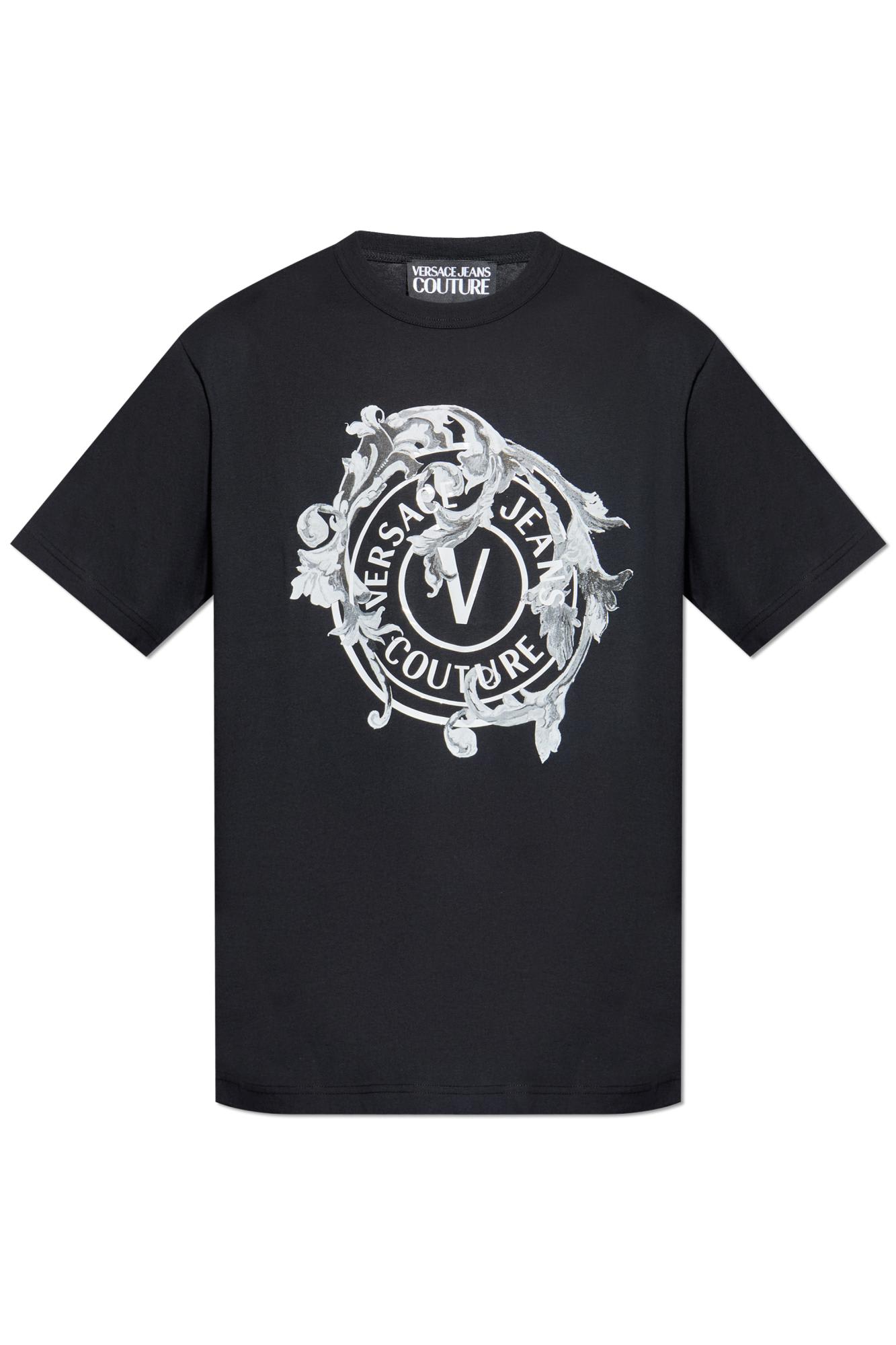 Versace Jeans Couture Short-sleeve Cotton T-shirt With Ornamental Logo Detail In Black
