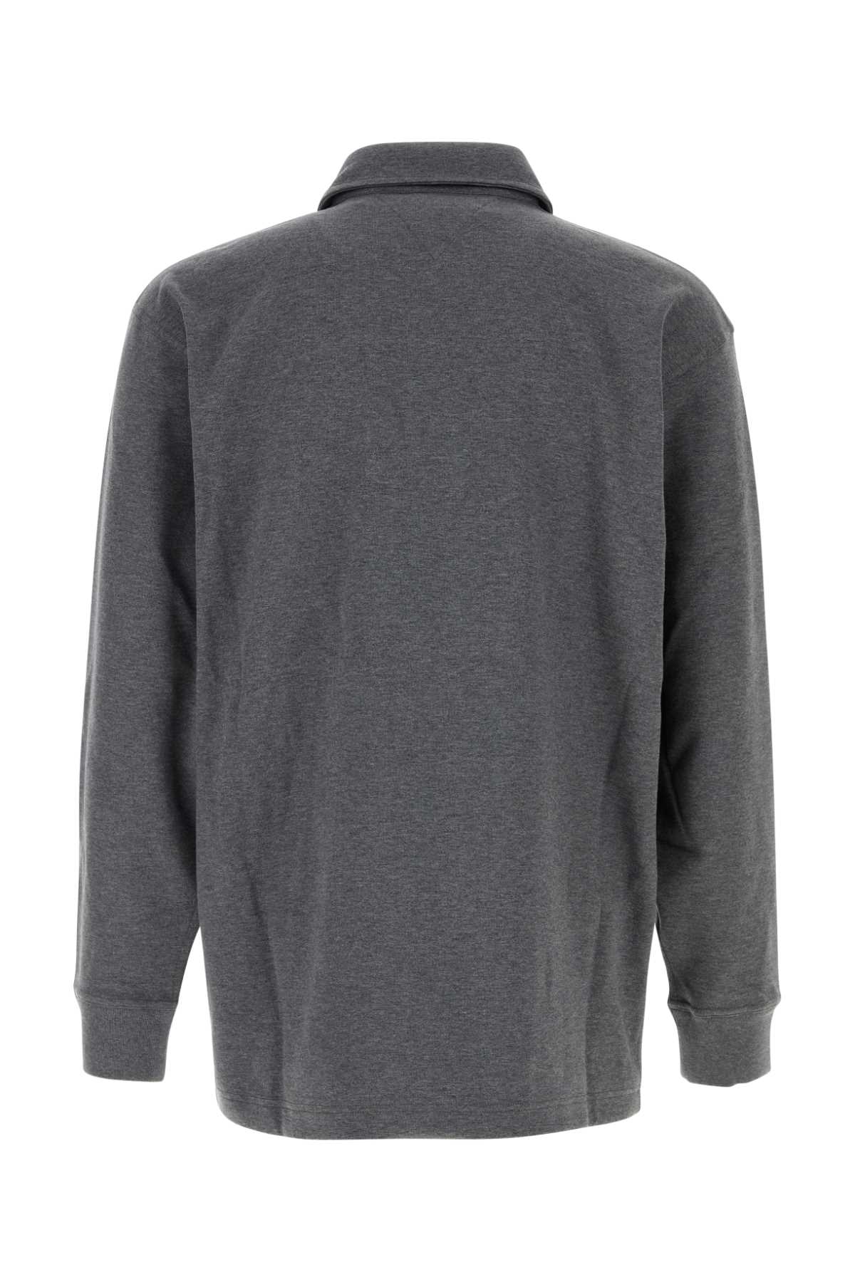 Bottega Veneta Mens Dark Grey Melange Melange Long-sleeve Cotton Polo Top Xl In Gray