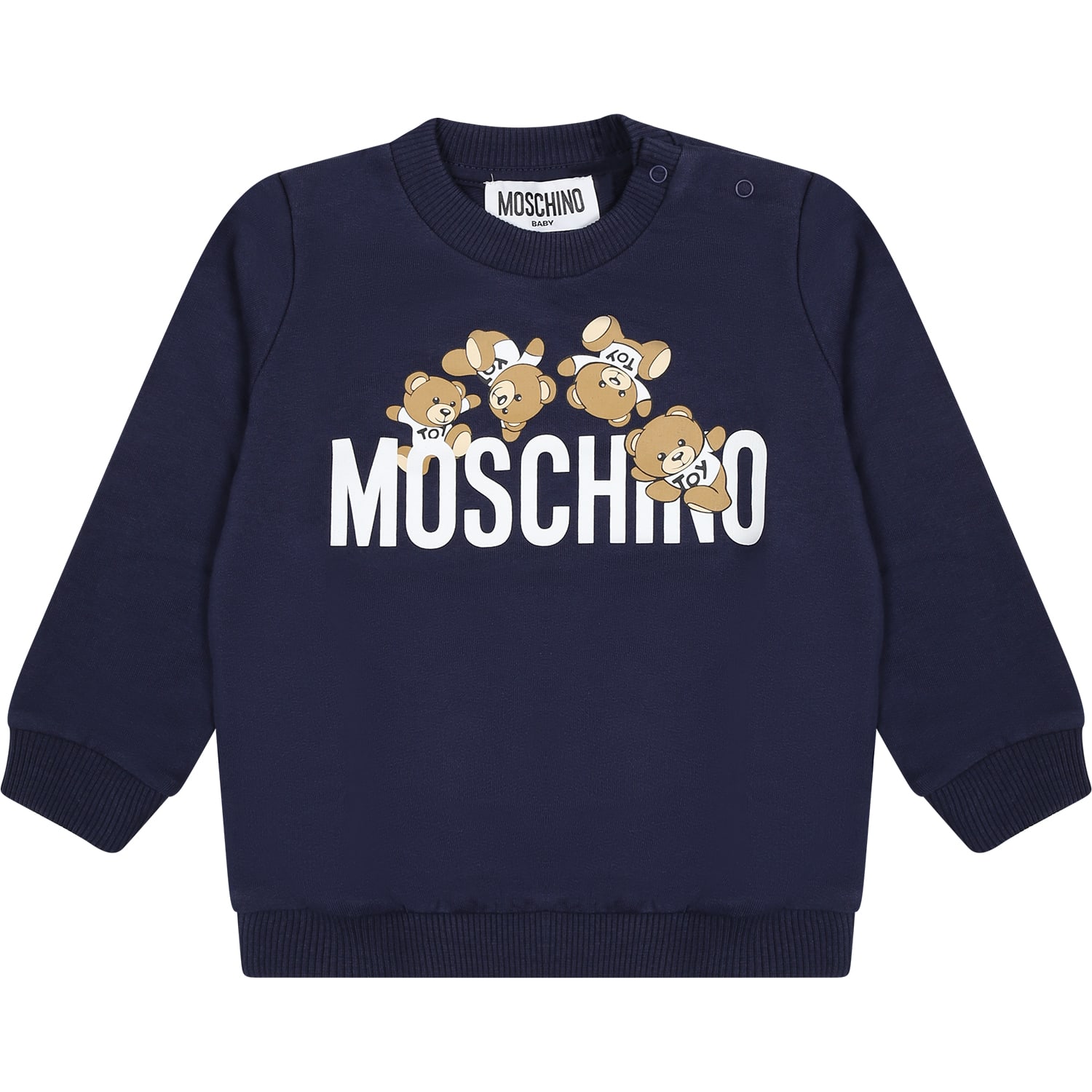 Moschino Kids' Blue Sweatshirt For Babies With Teddy Bears And Logo