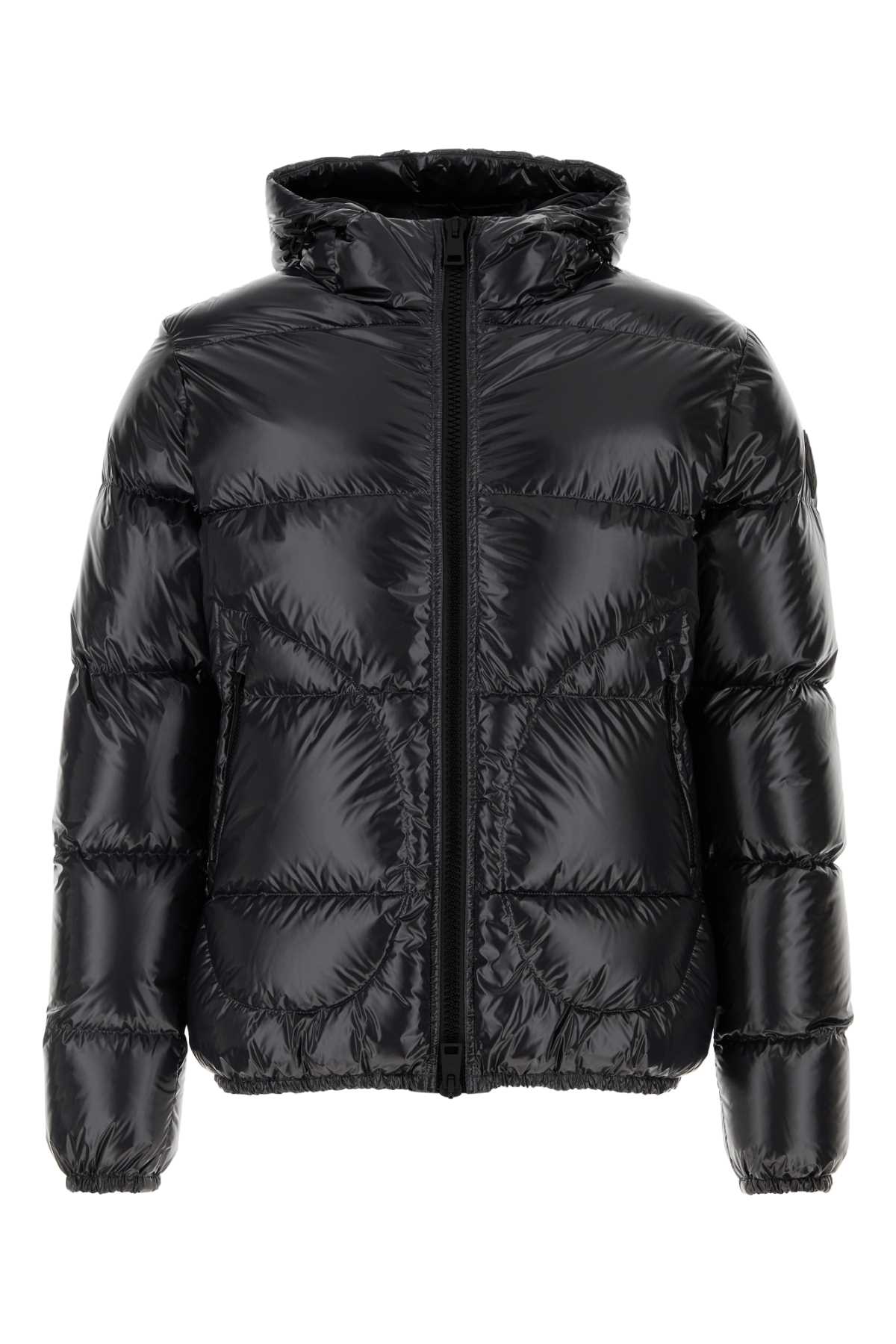 Herno Glossy Quilted Nylon Bomber Jacket With Logo Accents In Black
