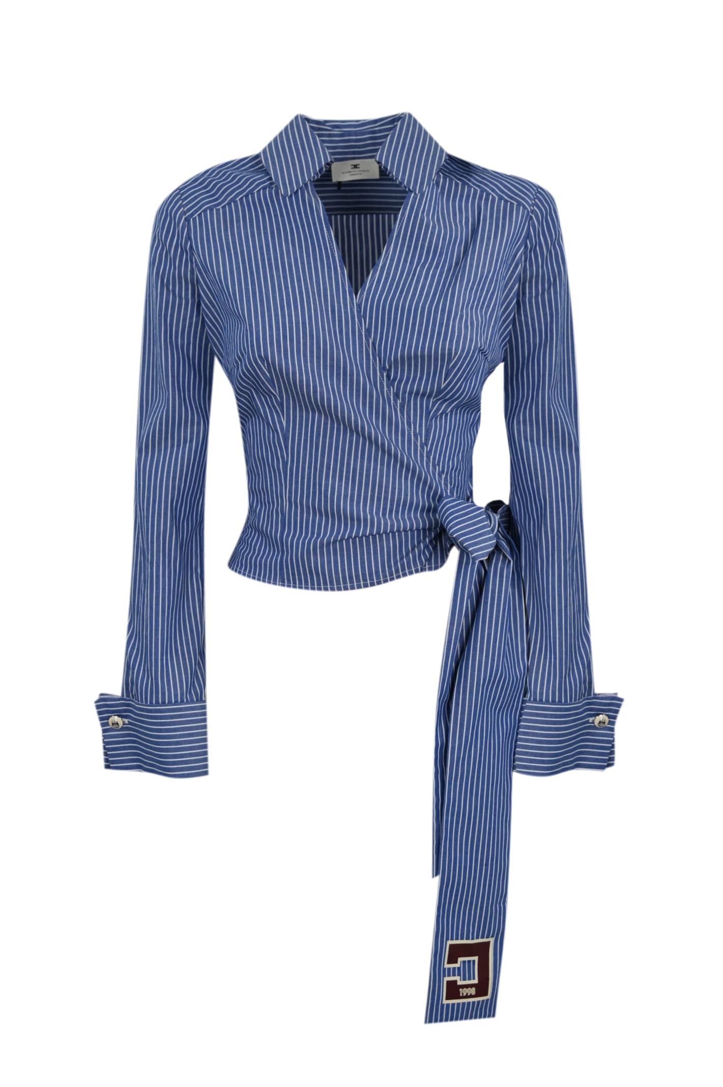 Shop Elisabetta Franchi Poplin Shirt With Sash In Navy/bianco