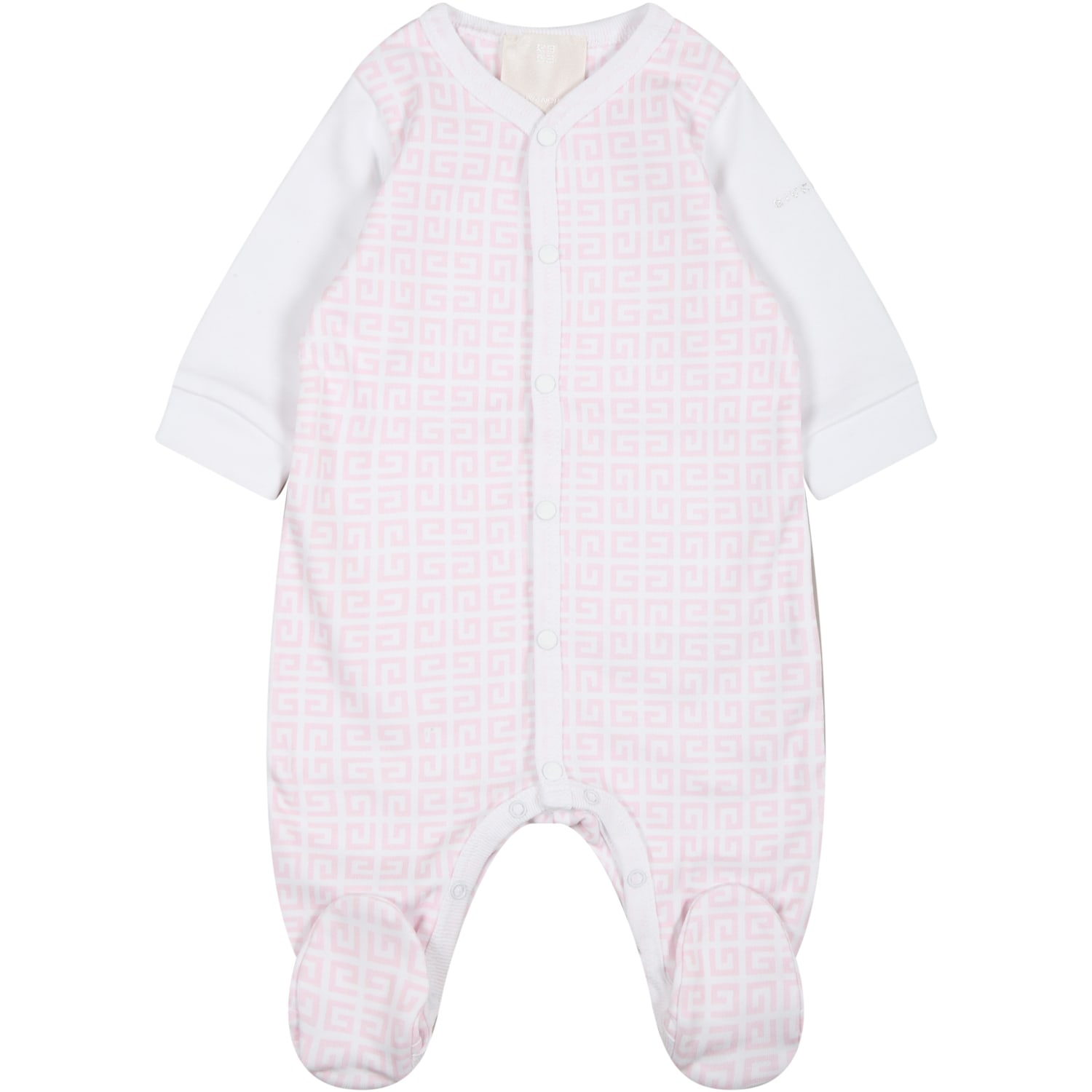 Givenchy White Jumpsuit For Baby Girl With Pink Logo