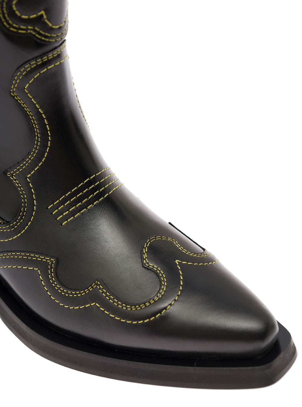 Shop Ganni Low Shaft Embroidered Western Boot In Black