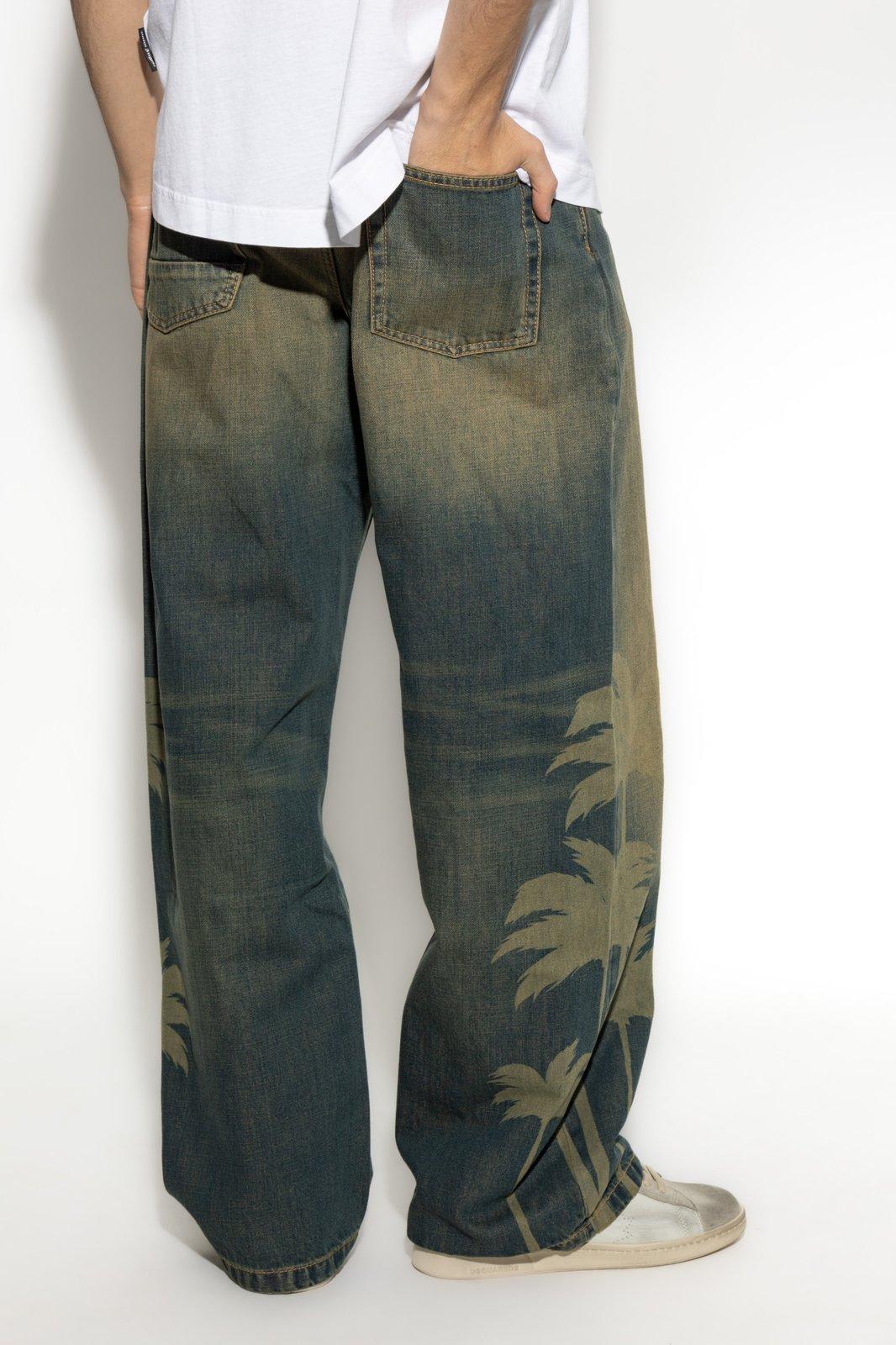 Palm Angels Laser Palm Wide Leg Jeans