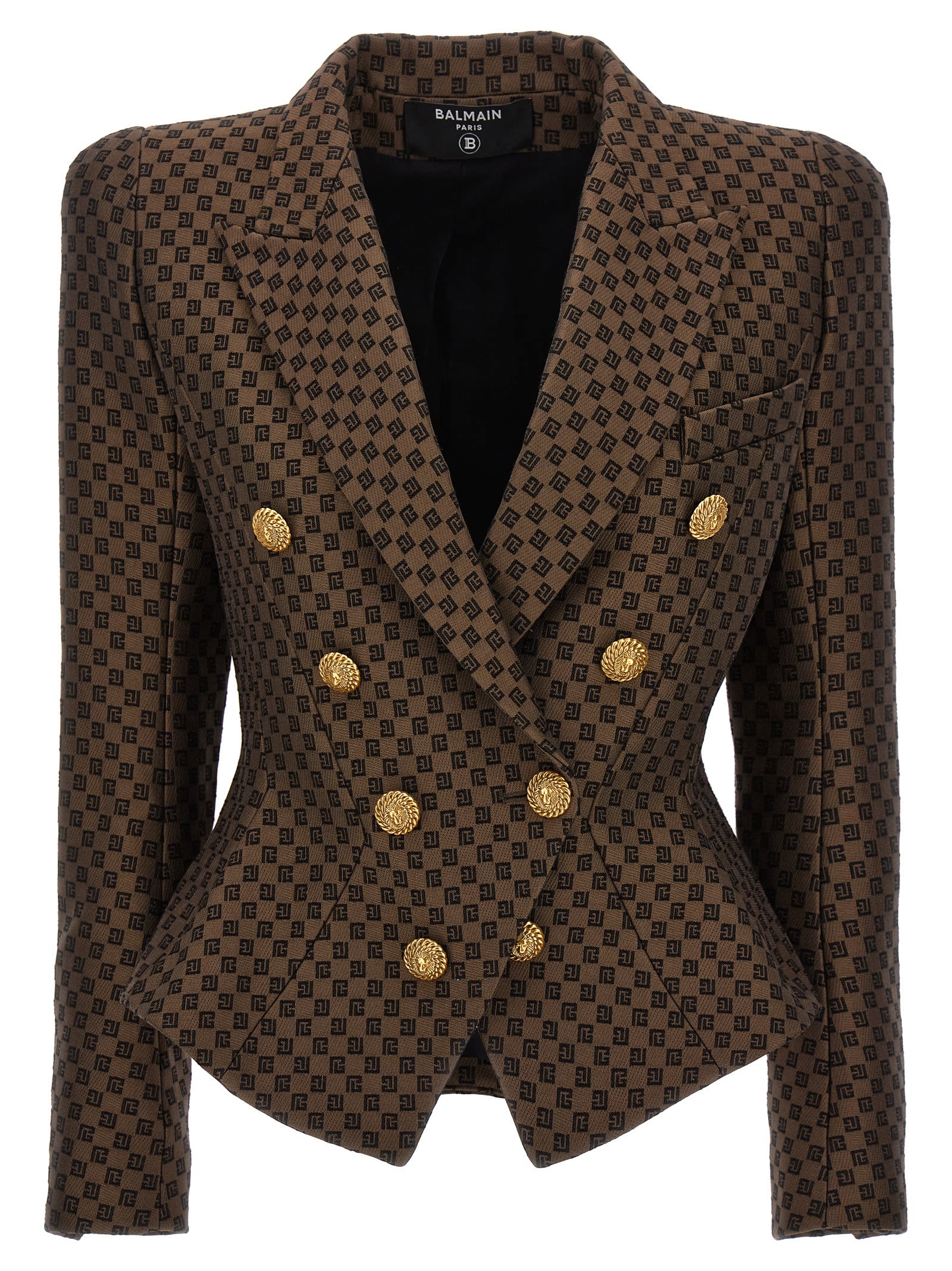 Shop Balmain Monogram Mini Blazer In Brown