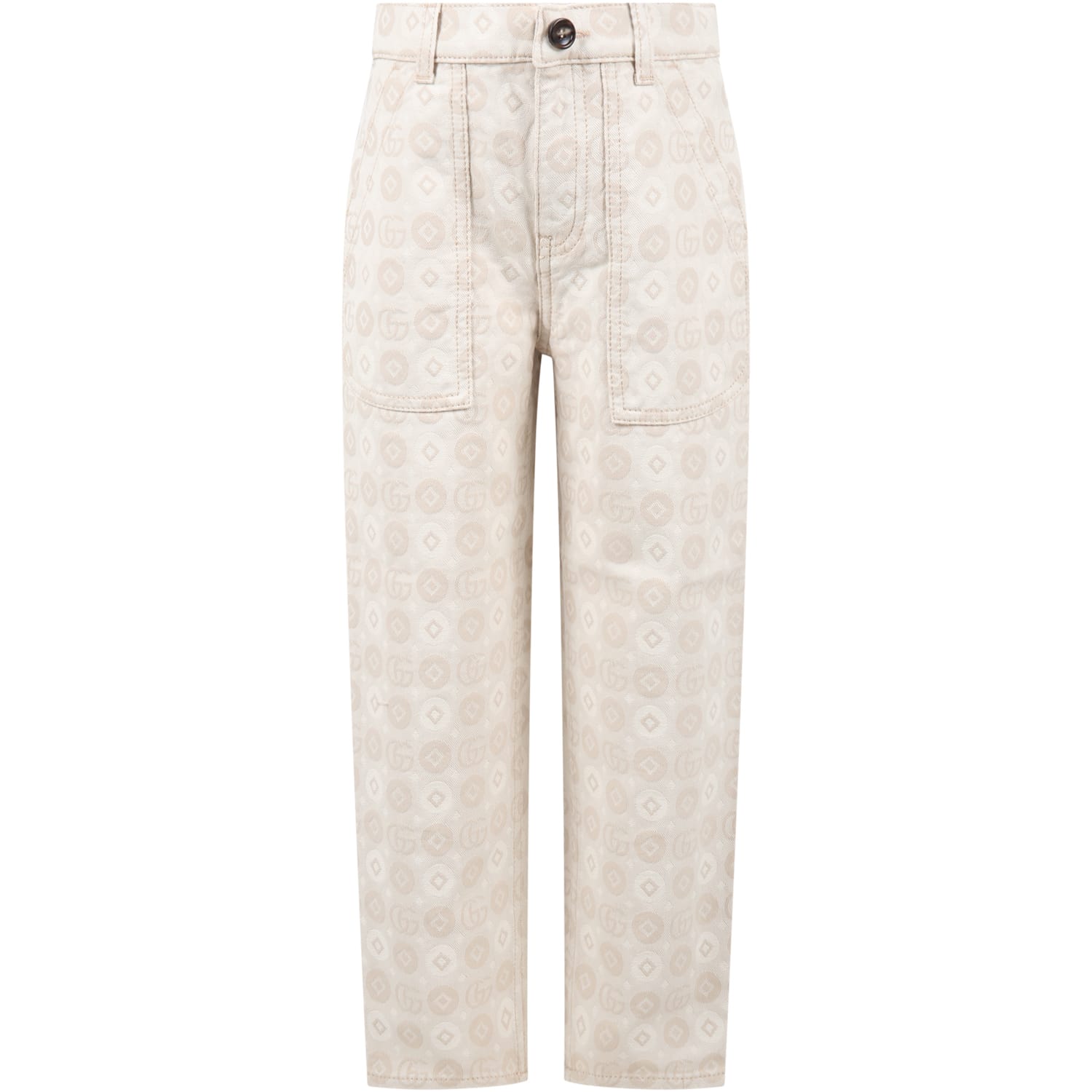 Gucci Kids' Ivory Jeans For Boy With Beige Gg