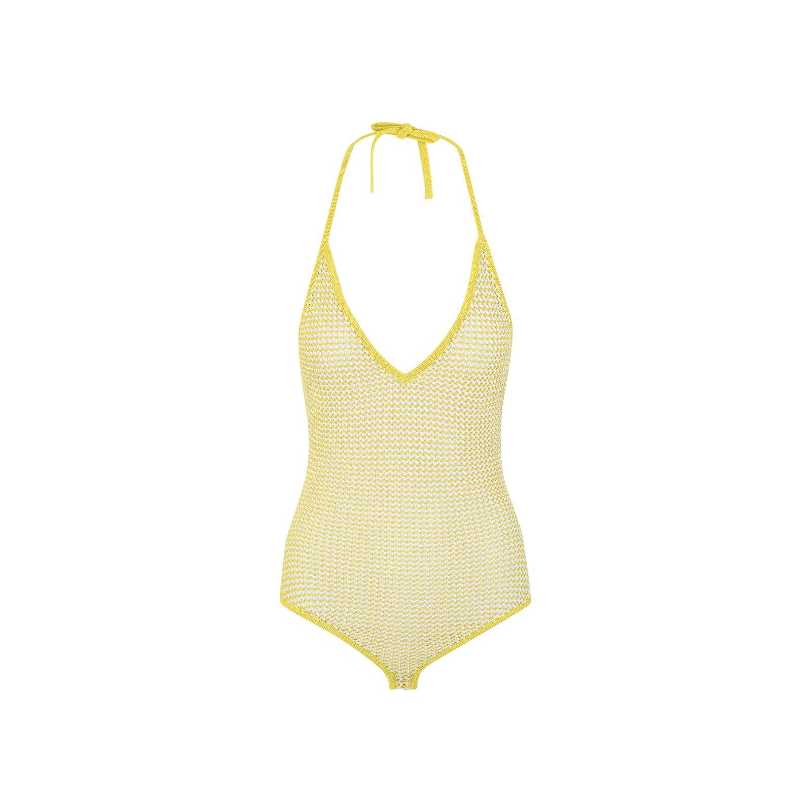 Shop Bottega Veneta Halterneck Mesh Bodysuit In Yellow