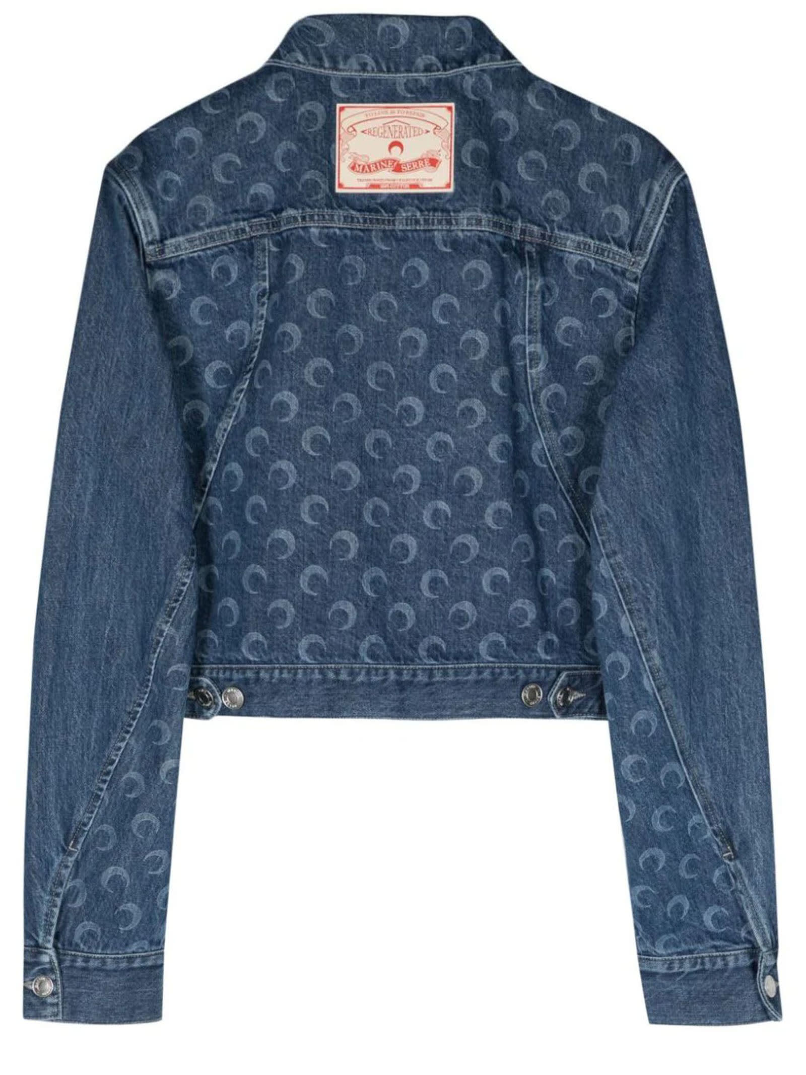 Shop Marine Serre Deadstock Moonogram-pattern Denim Jacket In Blue