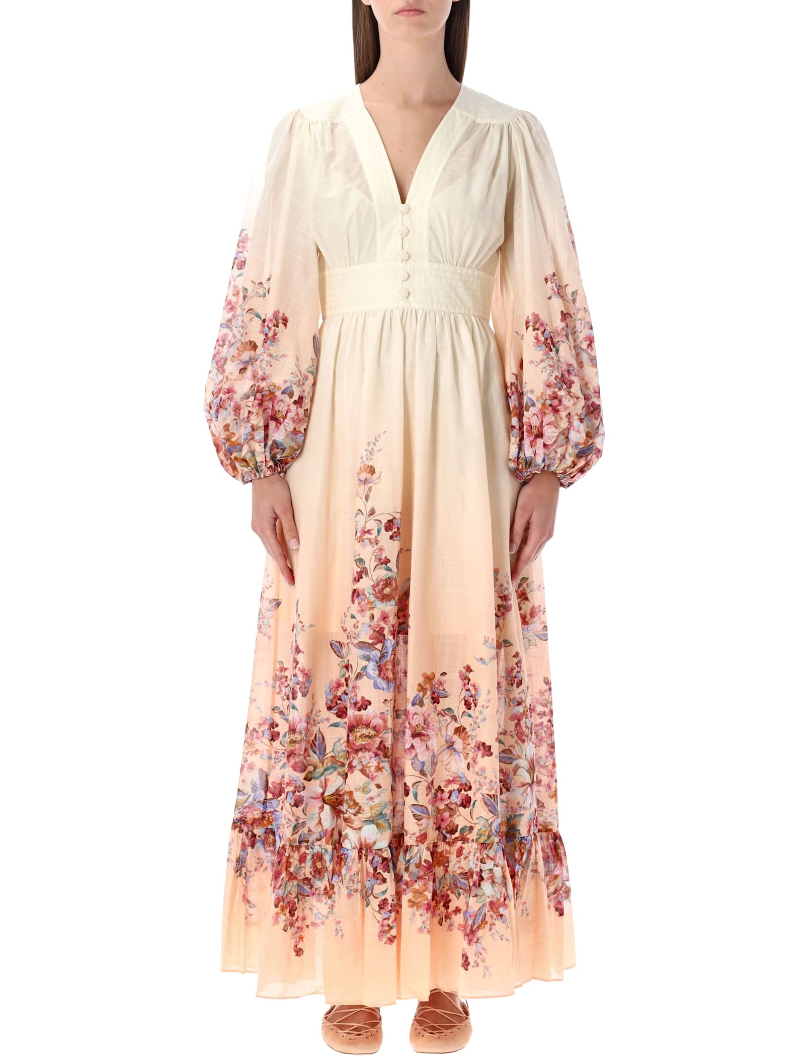 Zimmermann Womens Awaken Plunge Cotton-poplin Maxi Dress Ivory Floral In Neutral