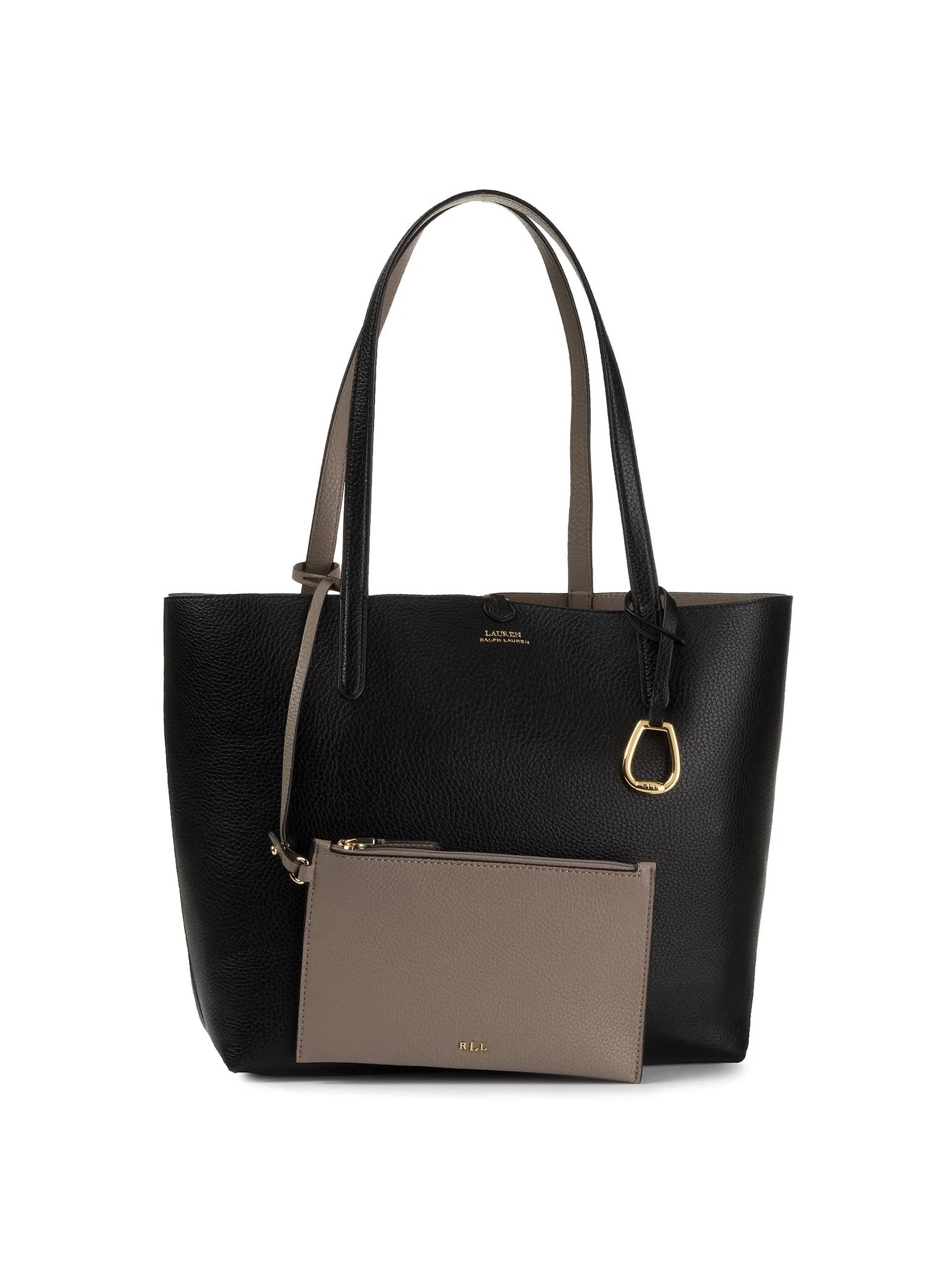 Shop Ralph Lauren Rvrsble Tote Tote Medium In Black Taupe