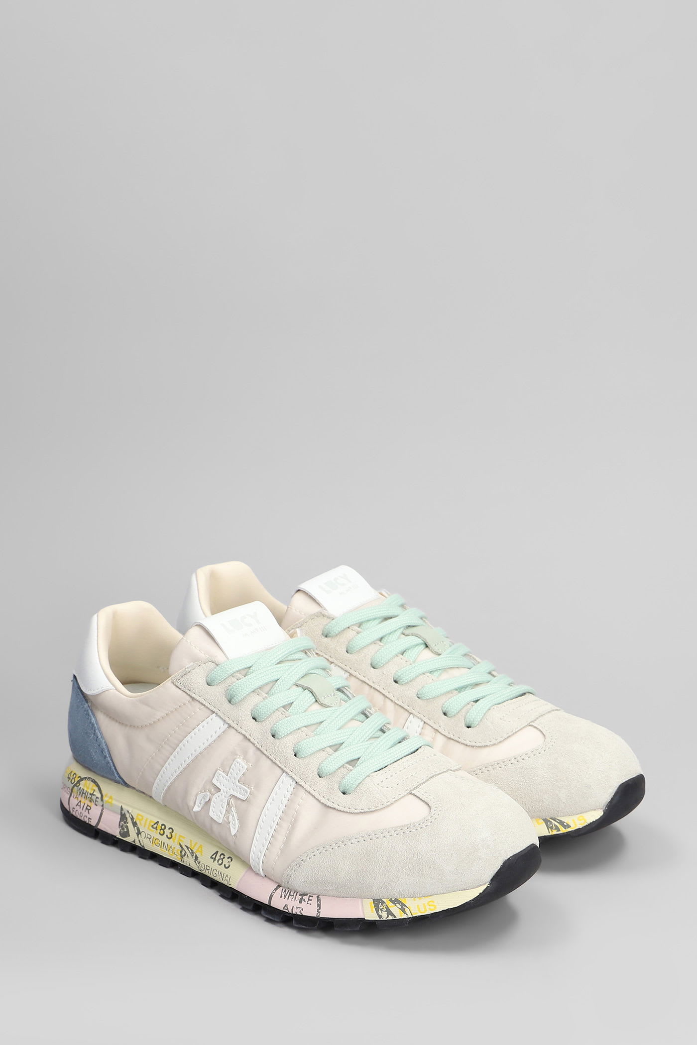 Premiata Lucy Sneakers In Powder Suede And Fabric In White