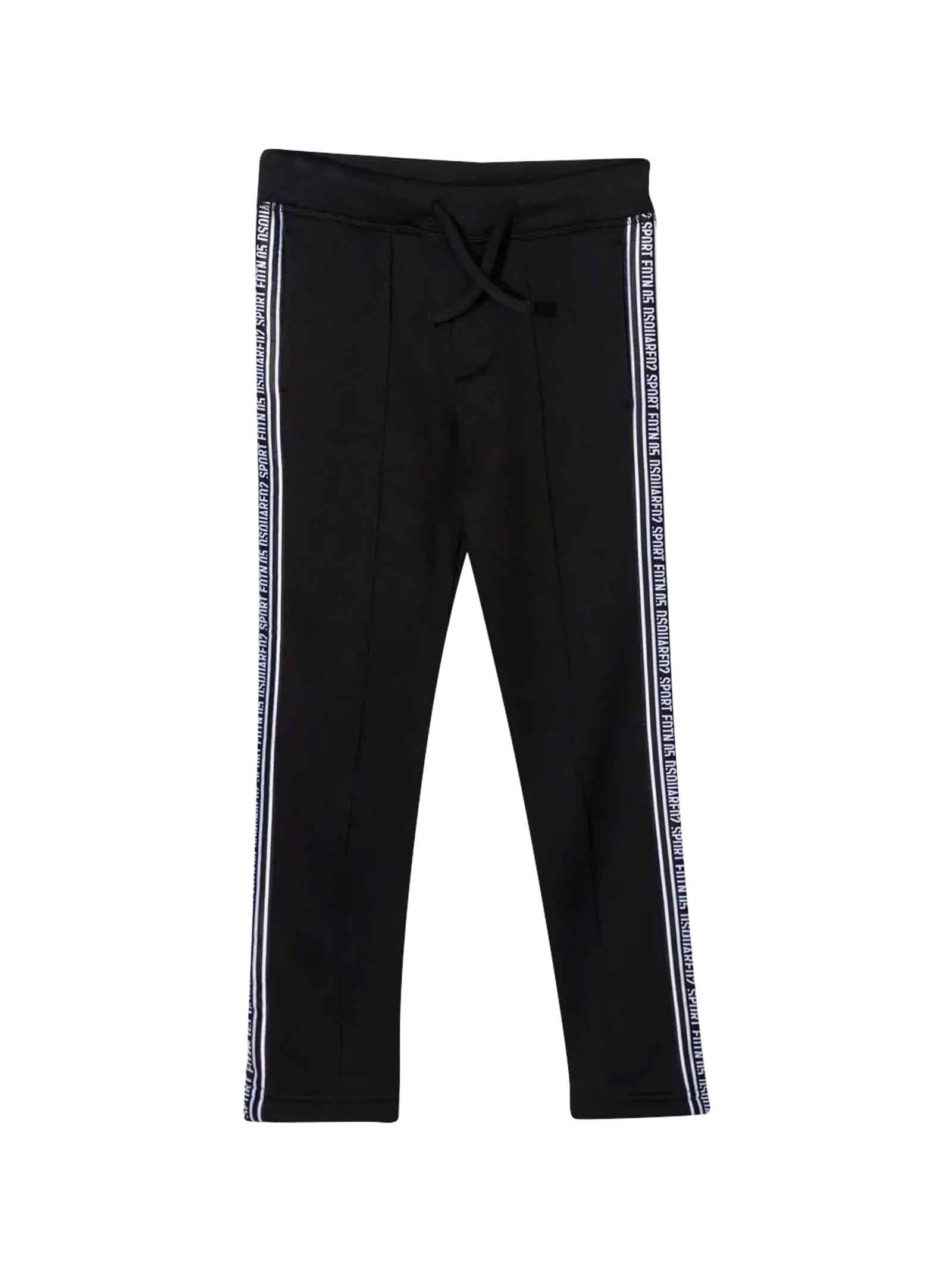Dsquared2 Black Trousers With Side Logo Band Dsquared Kids