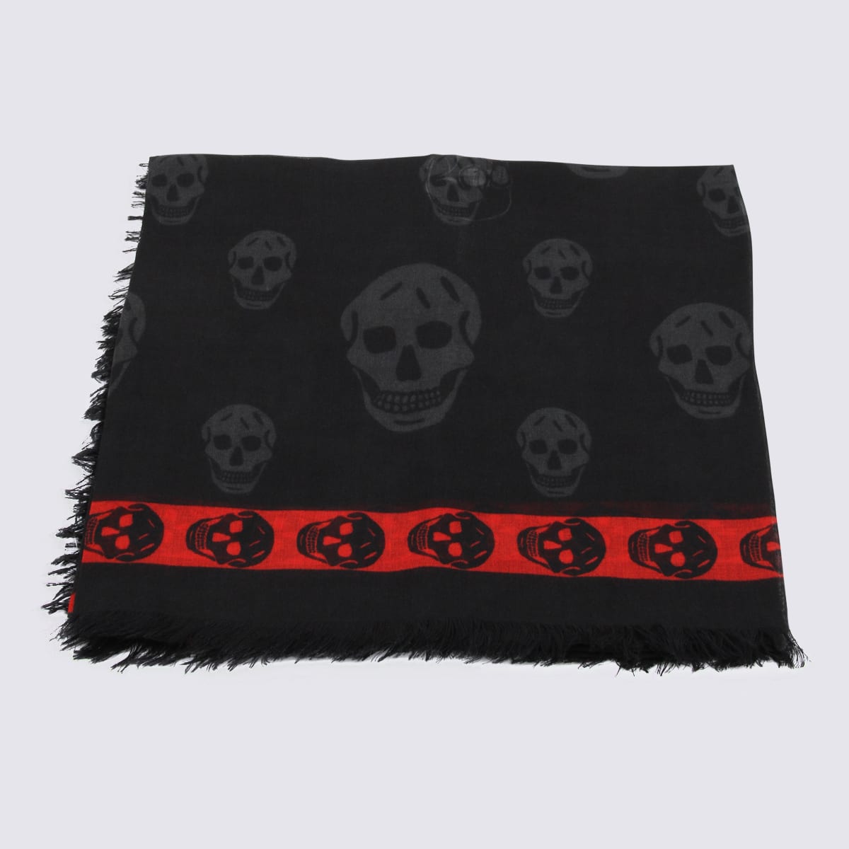 Shop Alexander Mcqueen Black And Red Modal And Silk Blend Logo Scarf