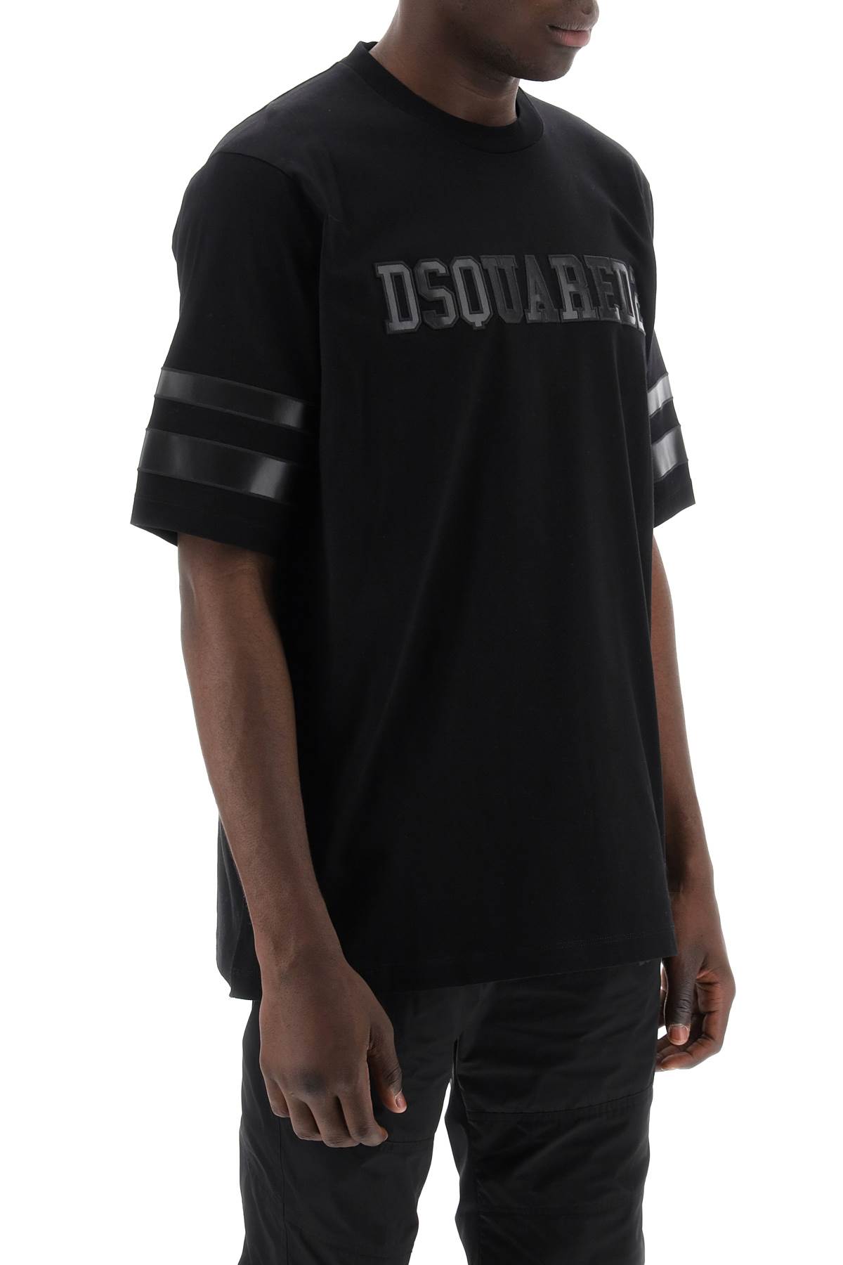 Shop Dsquared2 T-shirt With Faux Leather Inserts In Black (black)