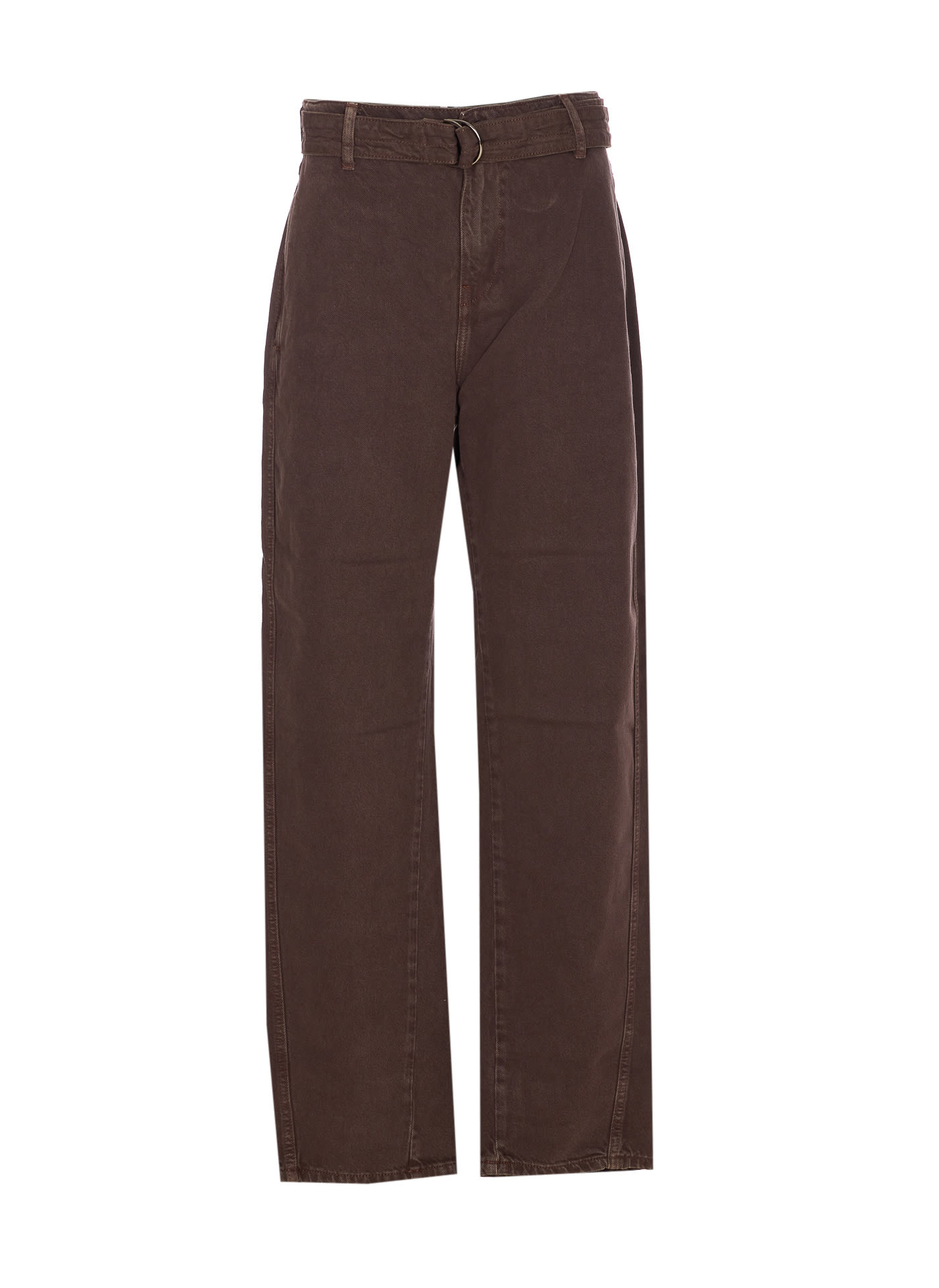 Liu •jo High Waist Loose Fit Straight Leg Trousers In Brown