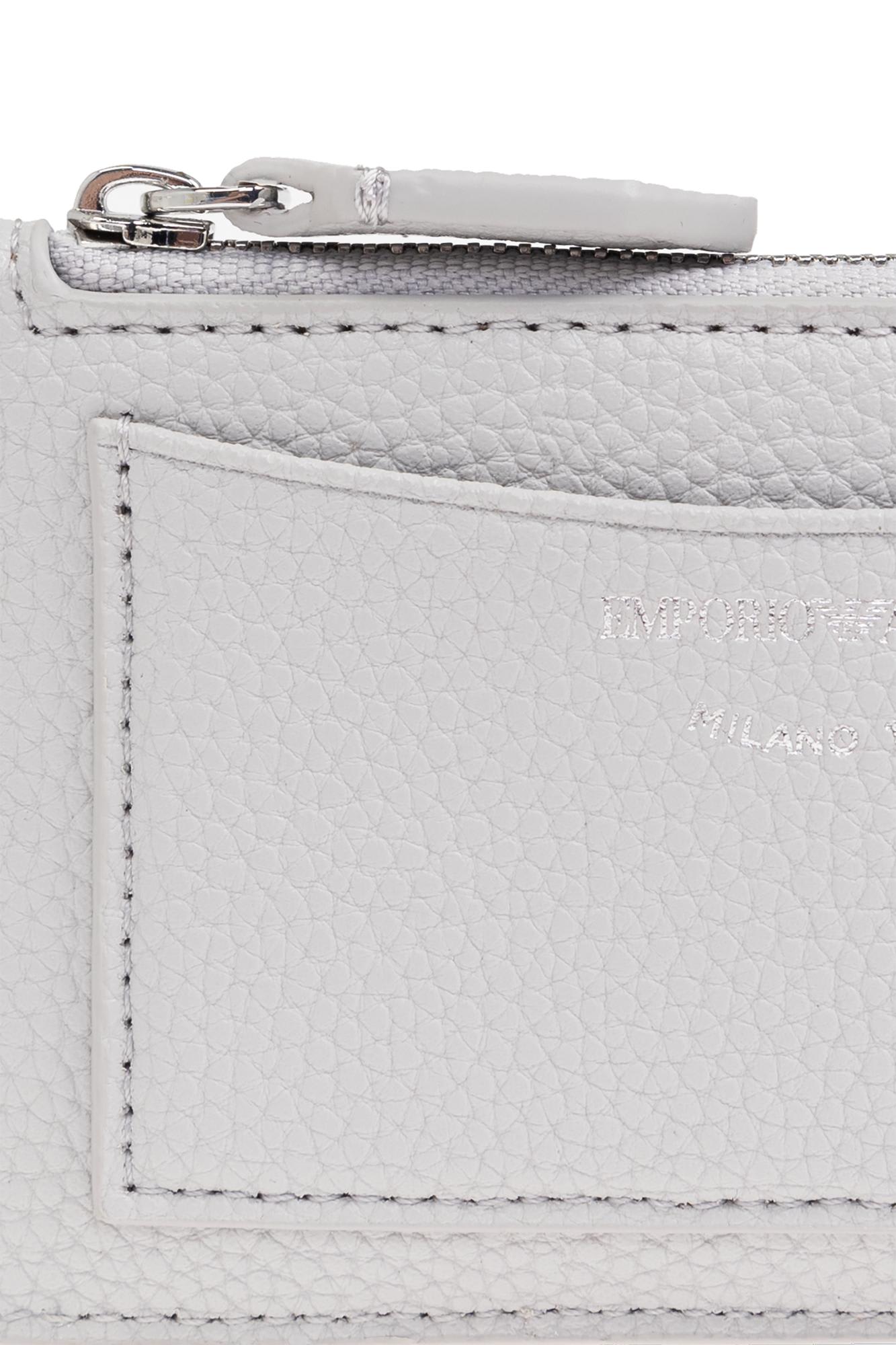 Emporio Armani Card Holder Zippered External Pocket In Light Grey