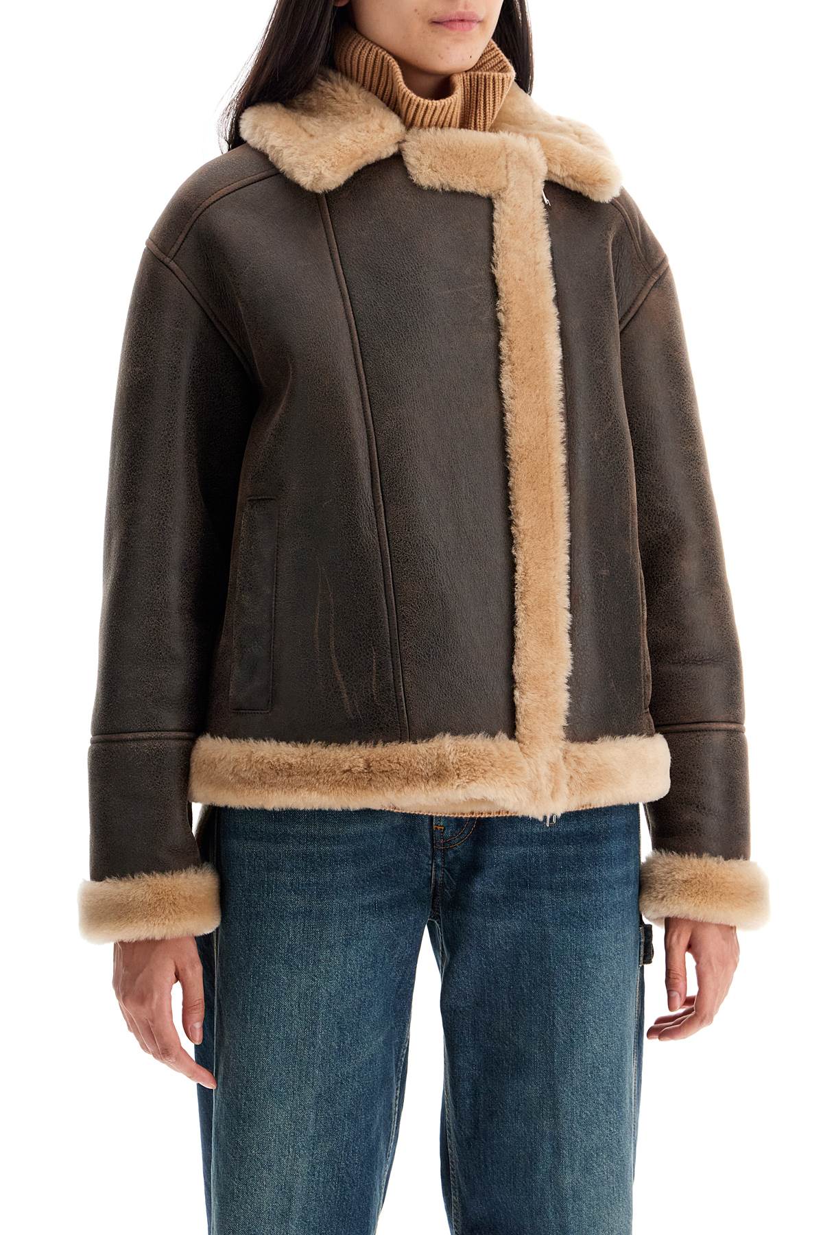 Shop Blancha Shearling Jacket In Mogano/beige (brown)