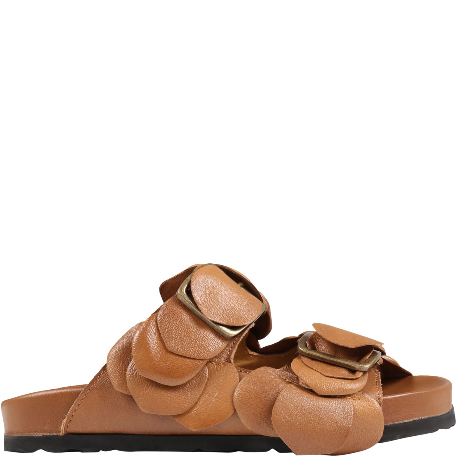 Gallucci Brown Sandals For Girl With Flowers
