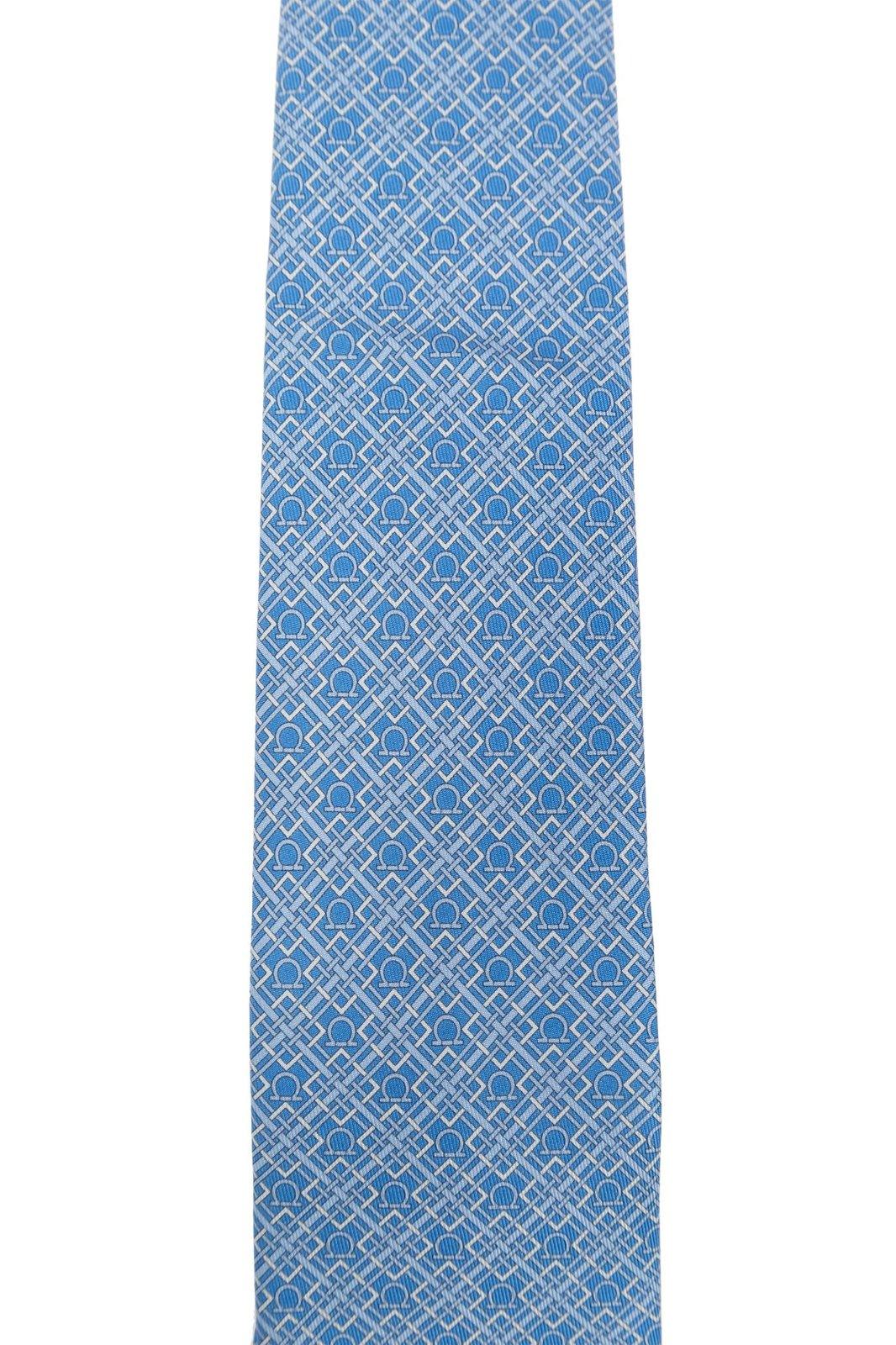 Shop Ferragamo Check Gancini Printed Tie In Gnawed Blue