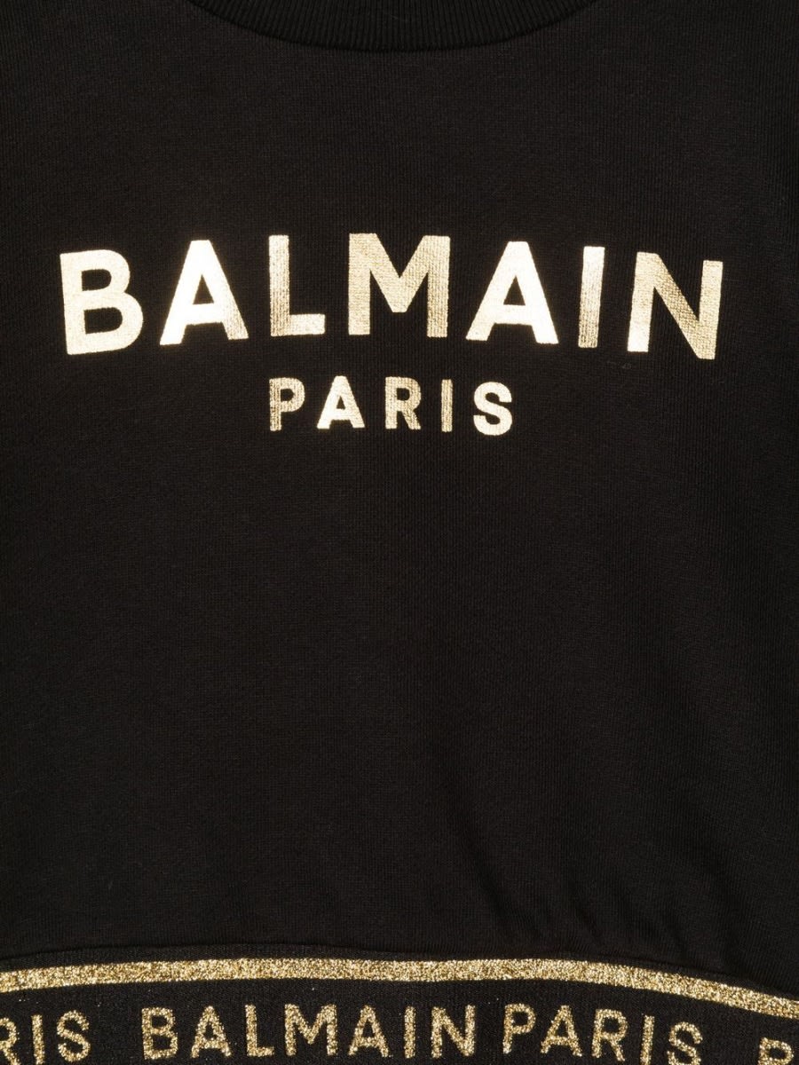 Shop Balmain Cropped Sweatshirt Logoed Cuffs And Waistband In Black